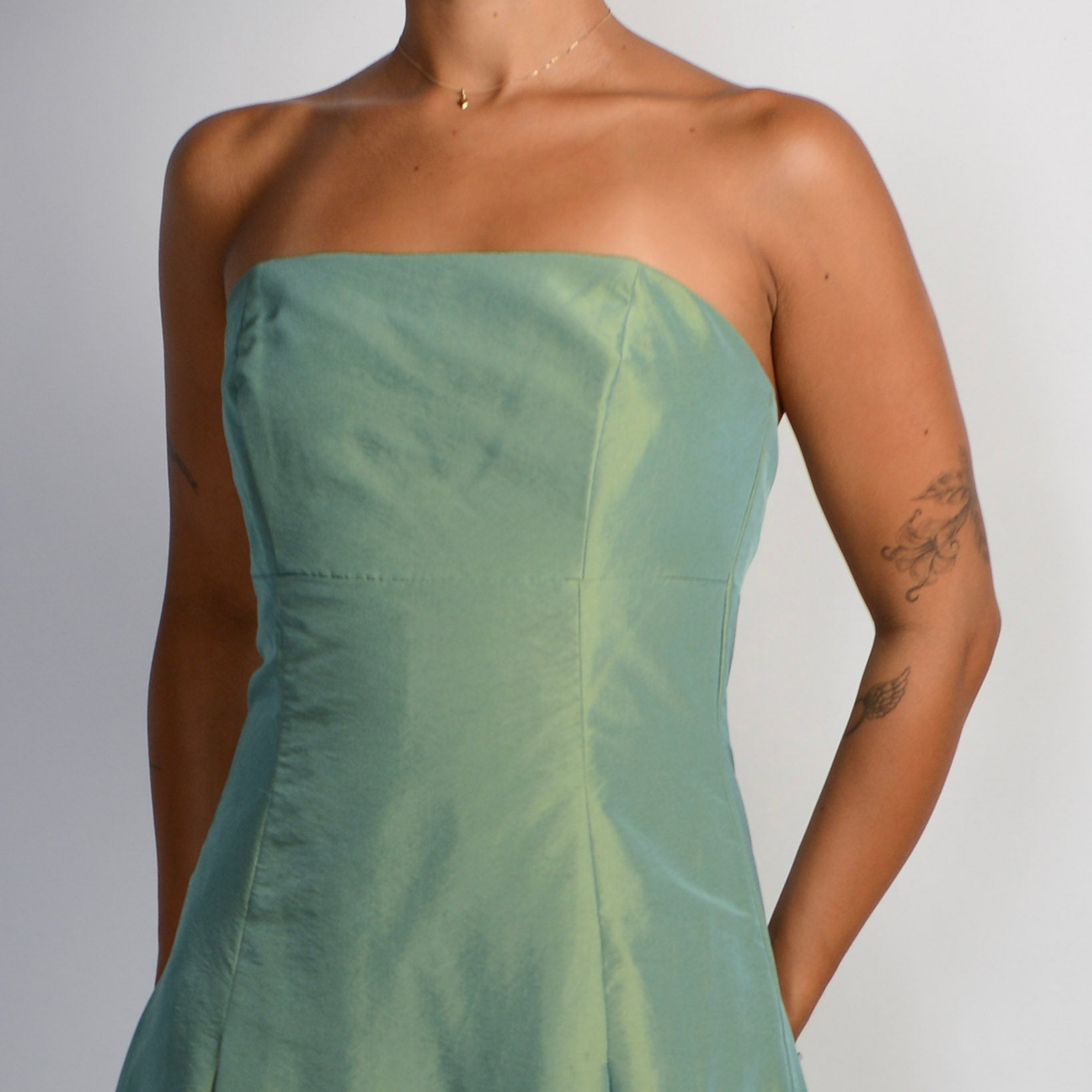 GREEN STRAPLESS GOWN