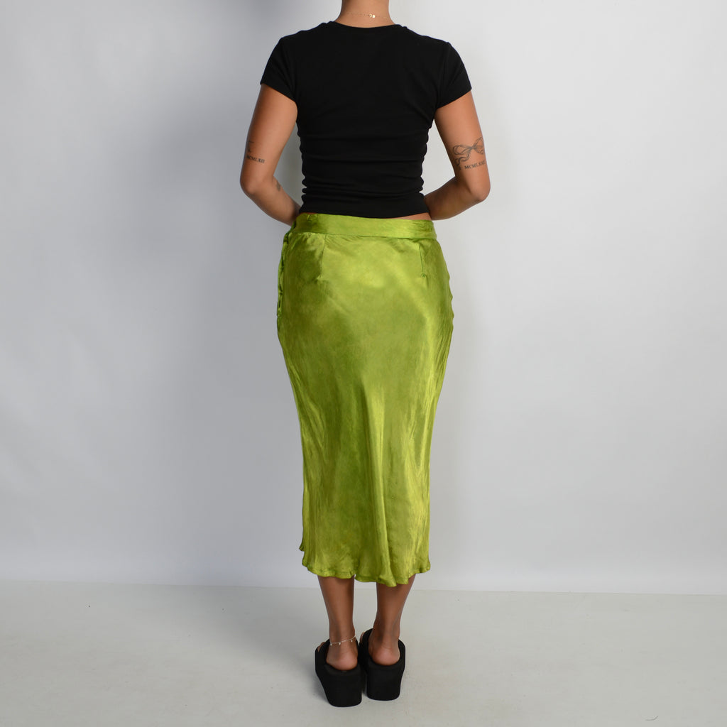 GREEN SATIN MIDI SKIRT