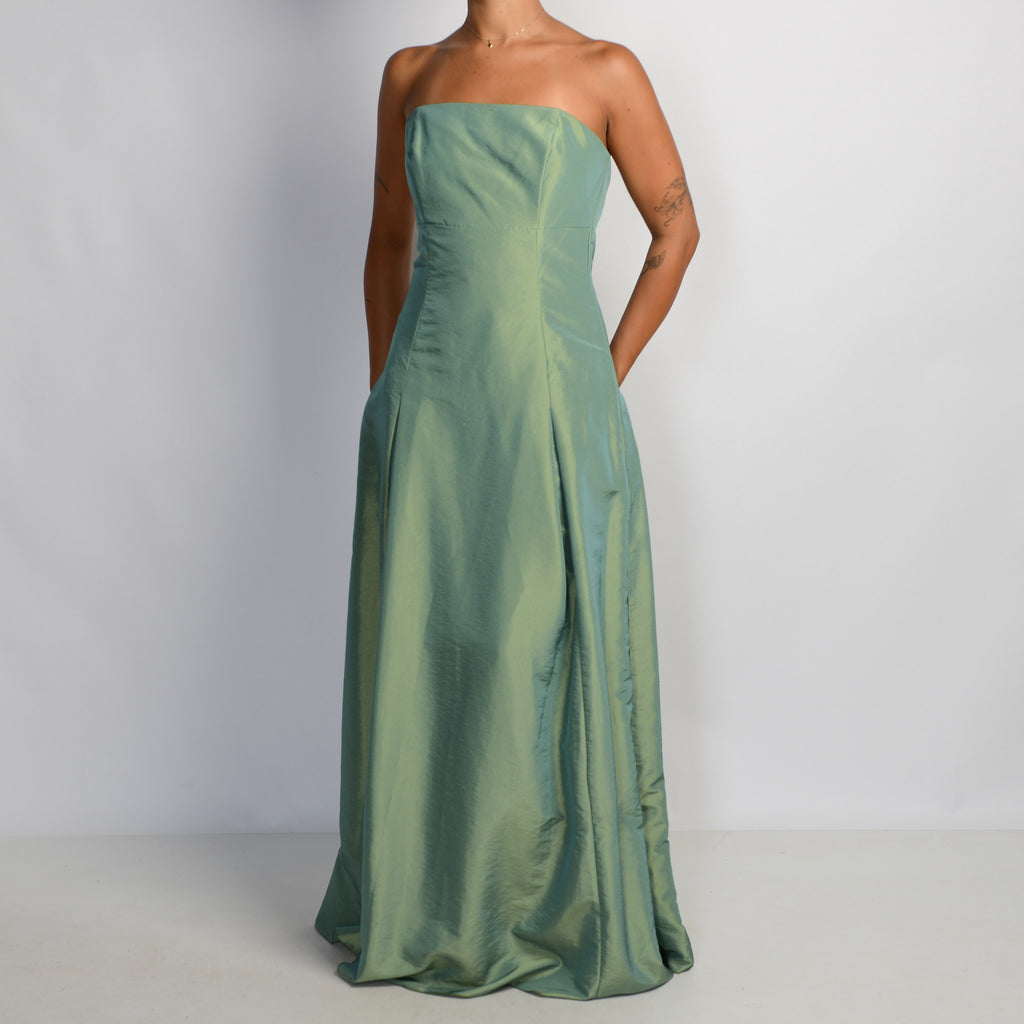 GREEN STRAPLESS GOWN