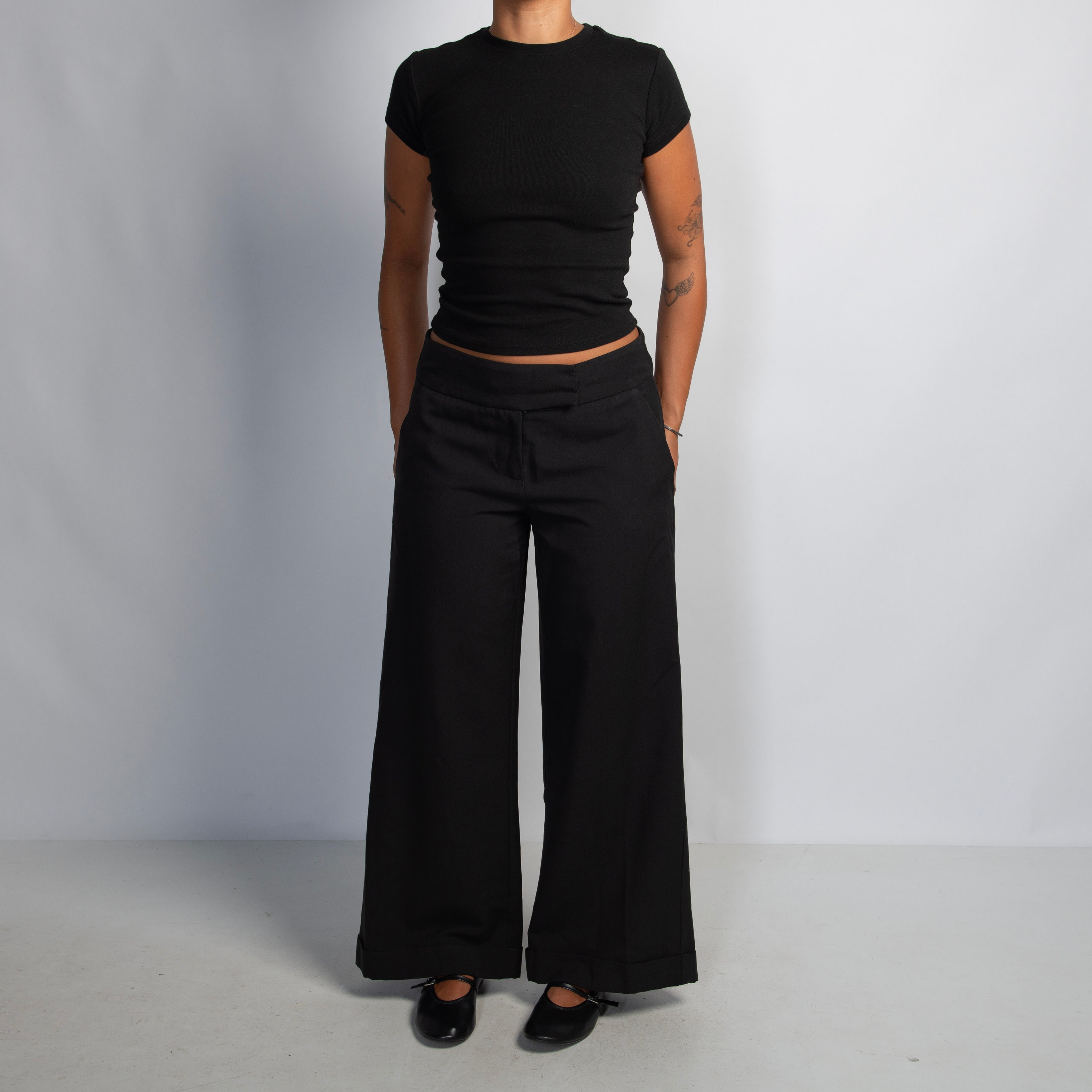 BLACK WIDE LEG TROUSERS