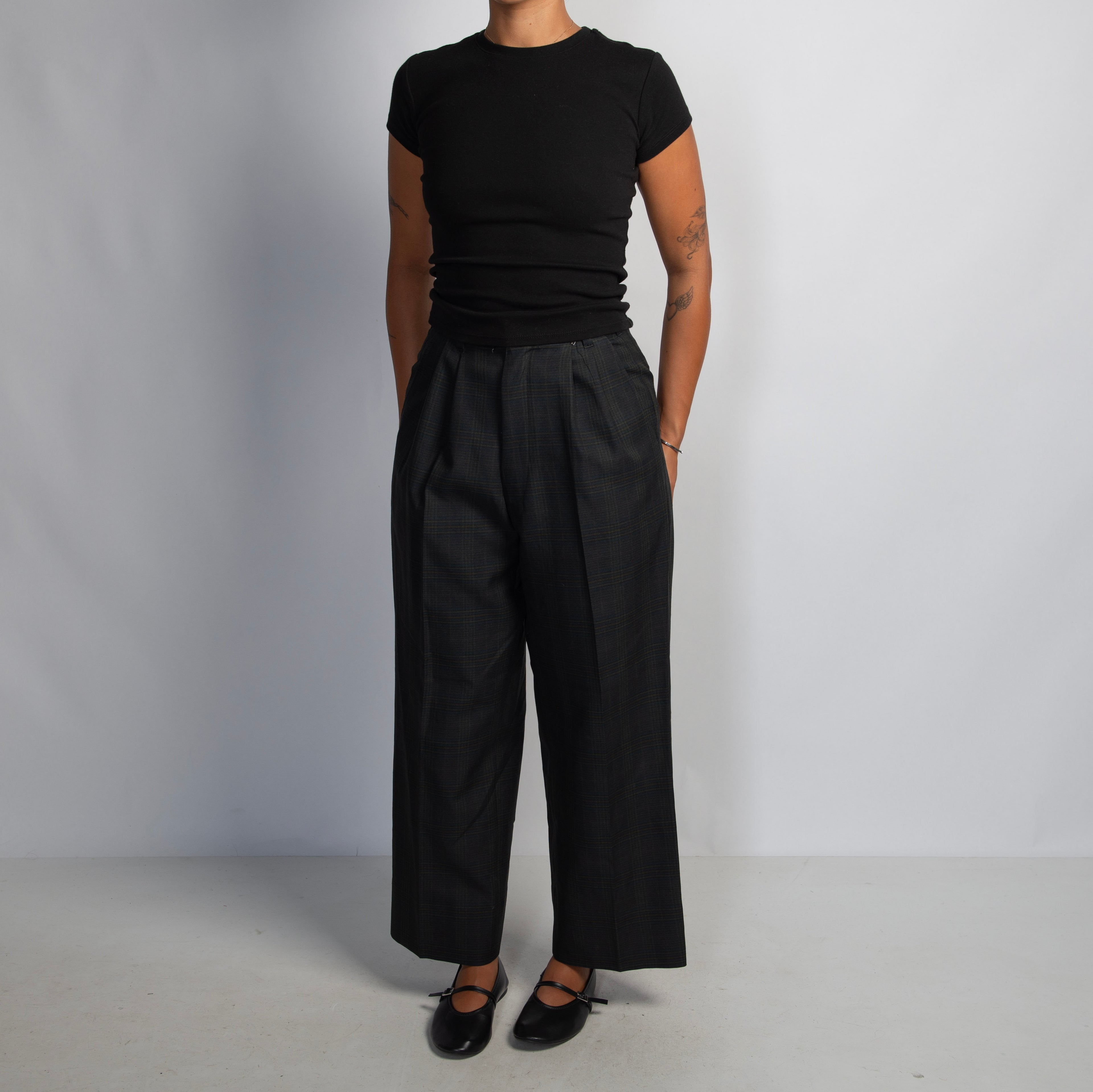 PLAID PLEAT TROUSERS