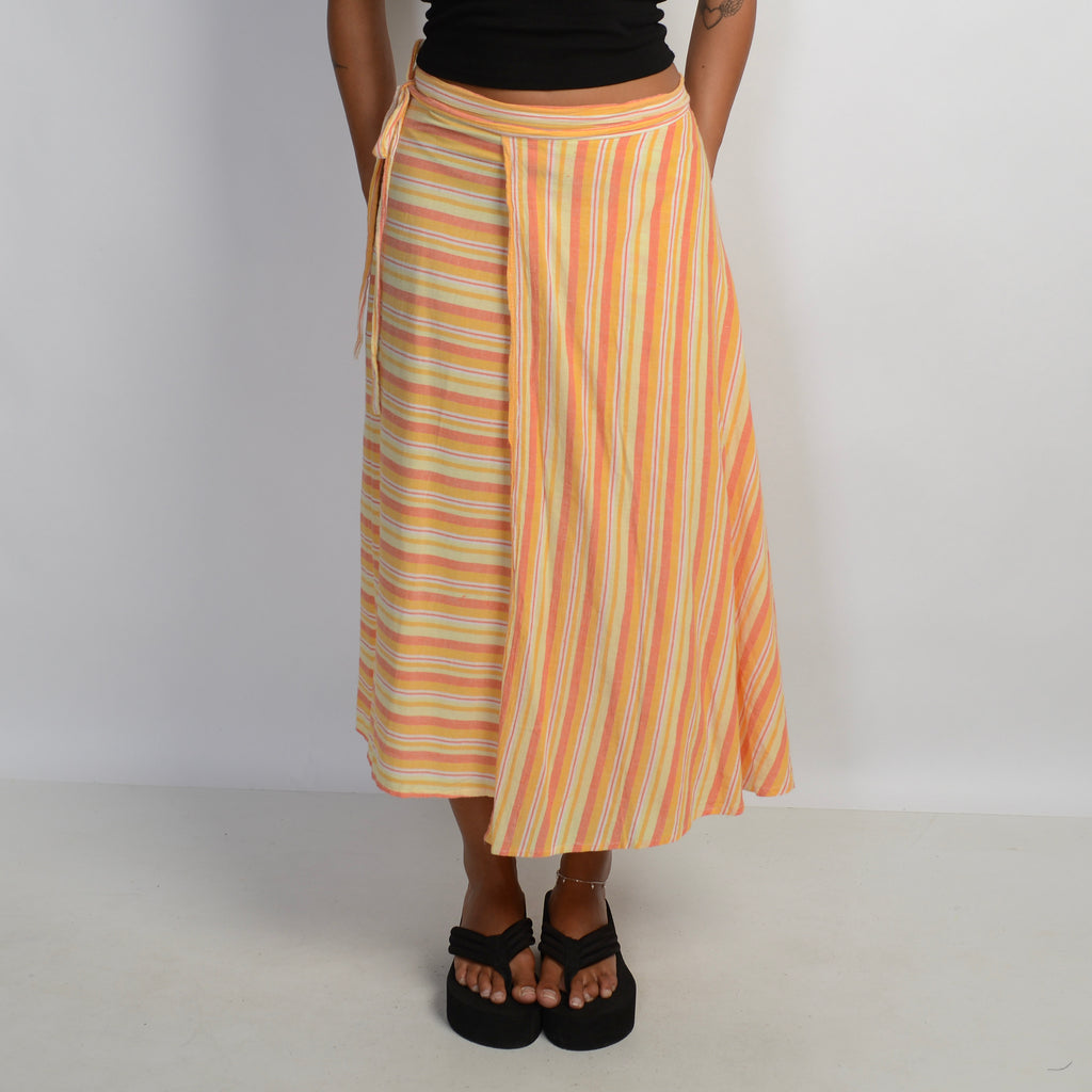 ORANGE WRAP MIDI SKIRT