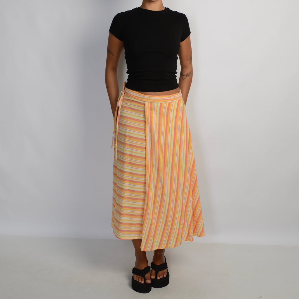 ORANGE WRAP MIDI SKIRT