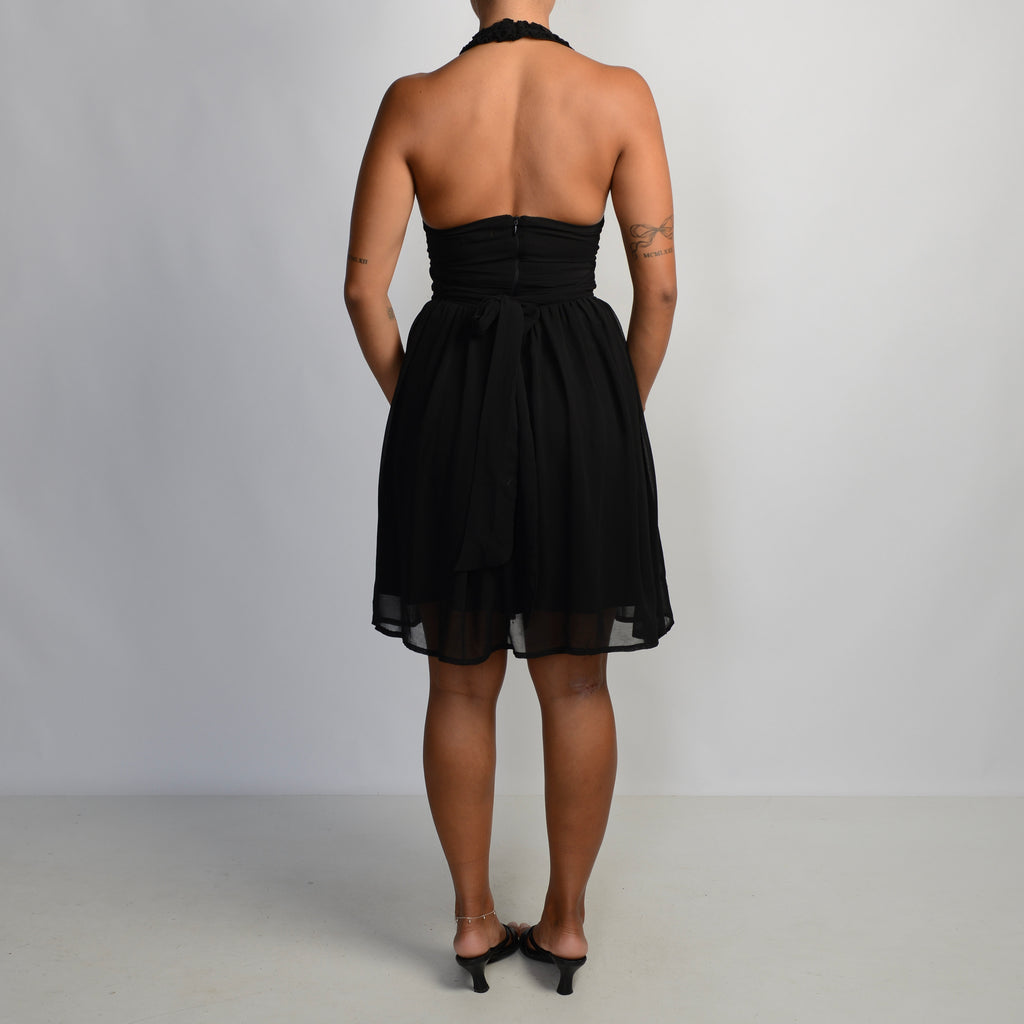 BLACK HALTER DRESS