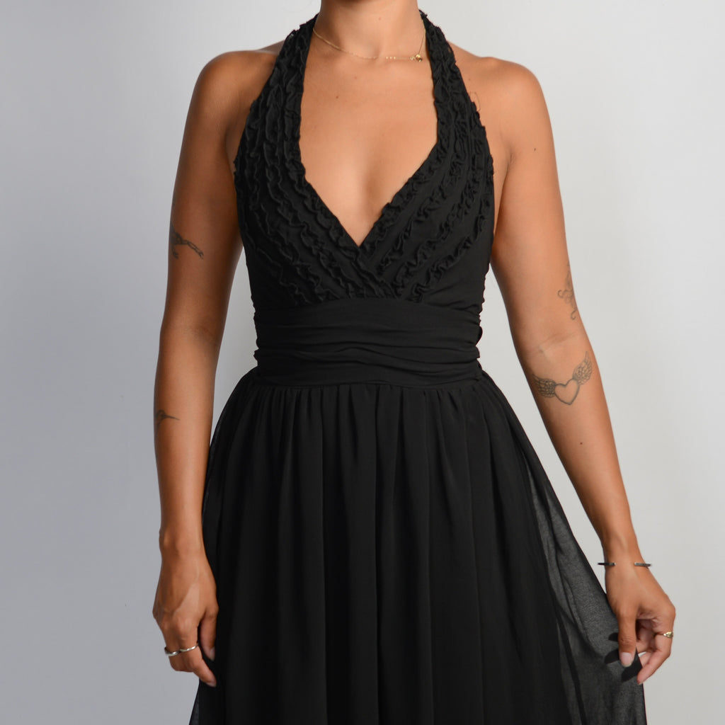 BLACK HALTER DRESS