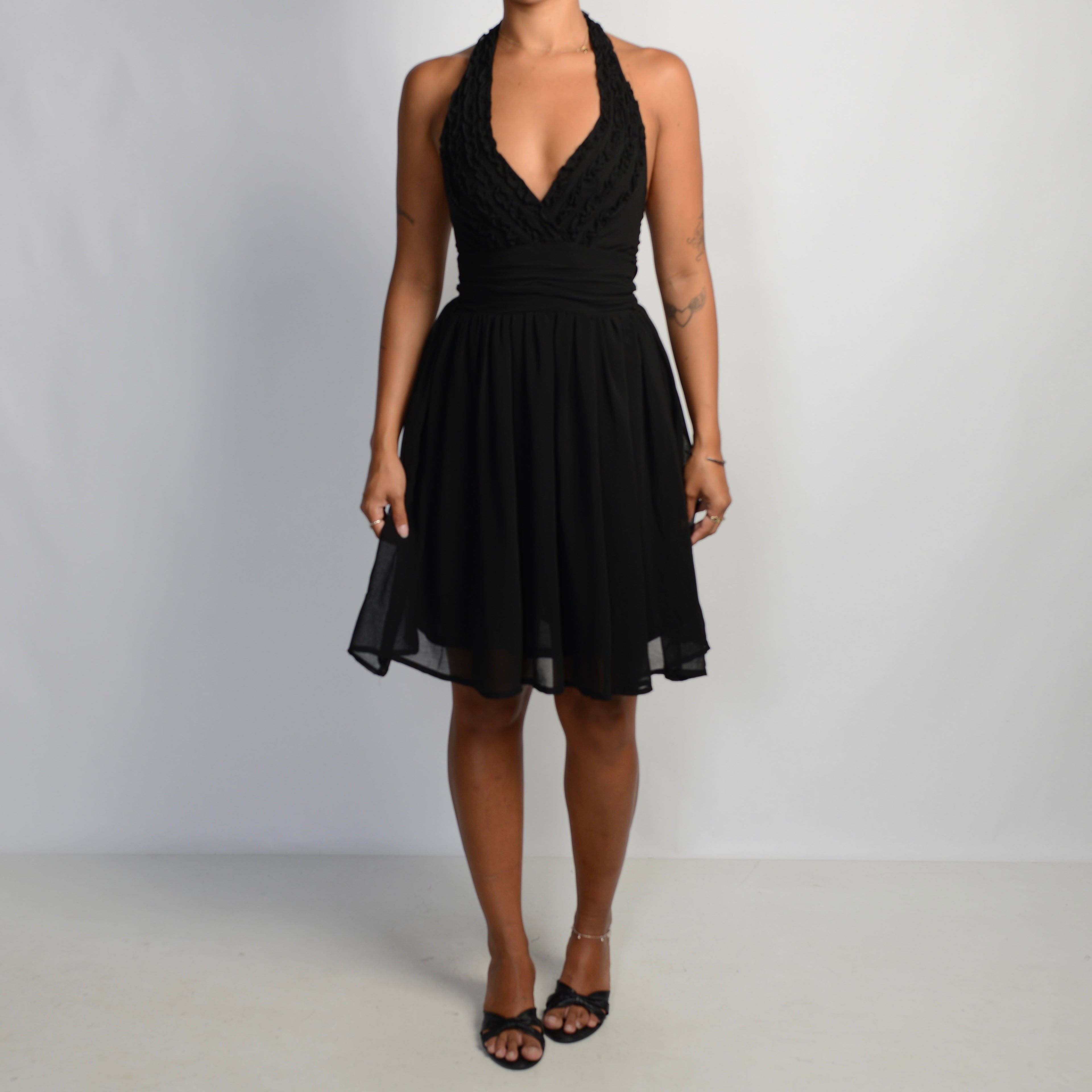 BLACK HALTER DRESS