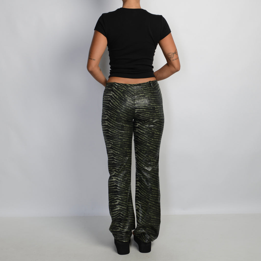 GREEN REPTILE BOOTCUT PANTS