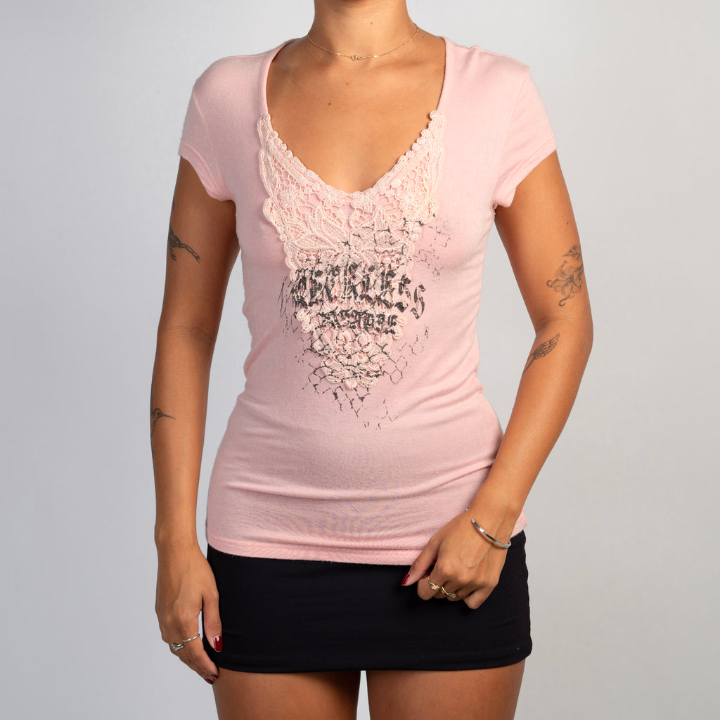 PINK GRAPHIC STRETCH TOP
