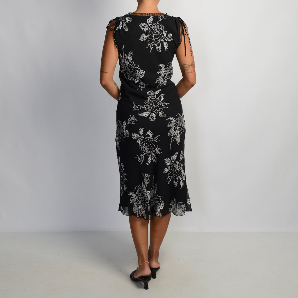 B&W FLORAL MIDI DRESS
