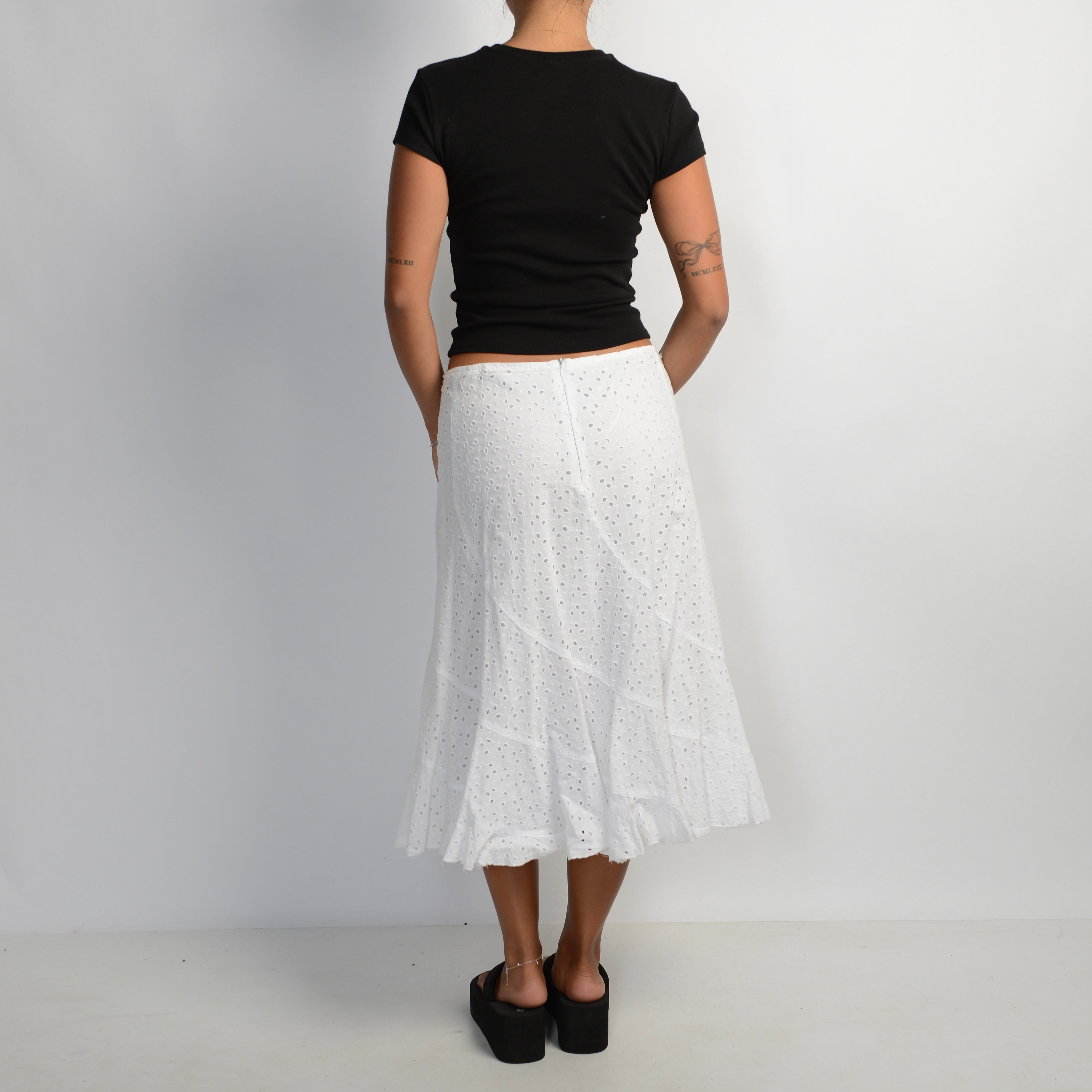 WHITE BRODERIE MIDI SKIRT