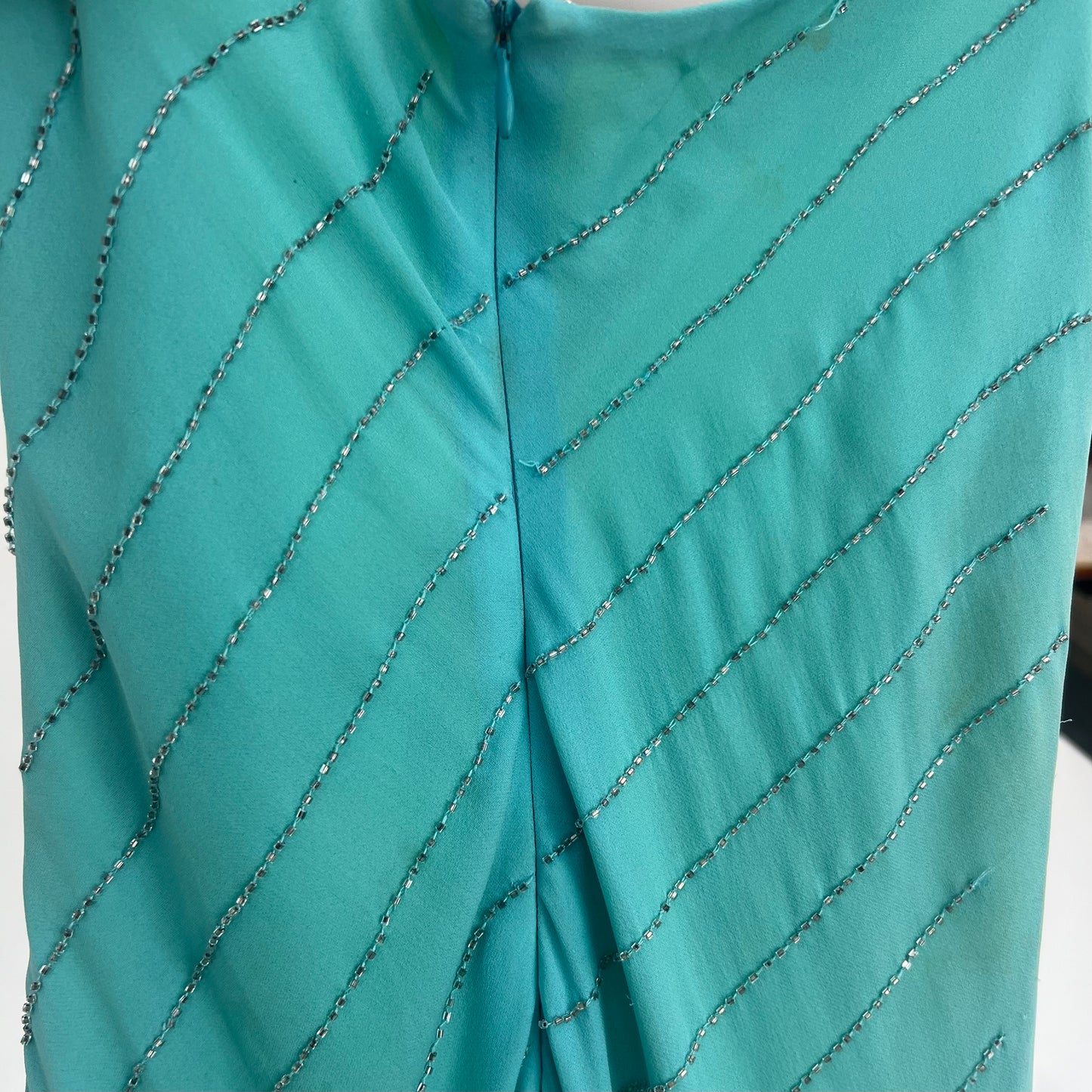 GREEN BLUE LAYERED SILK DRESS