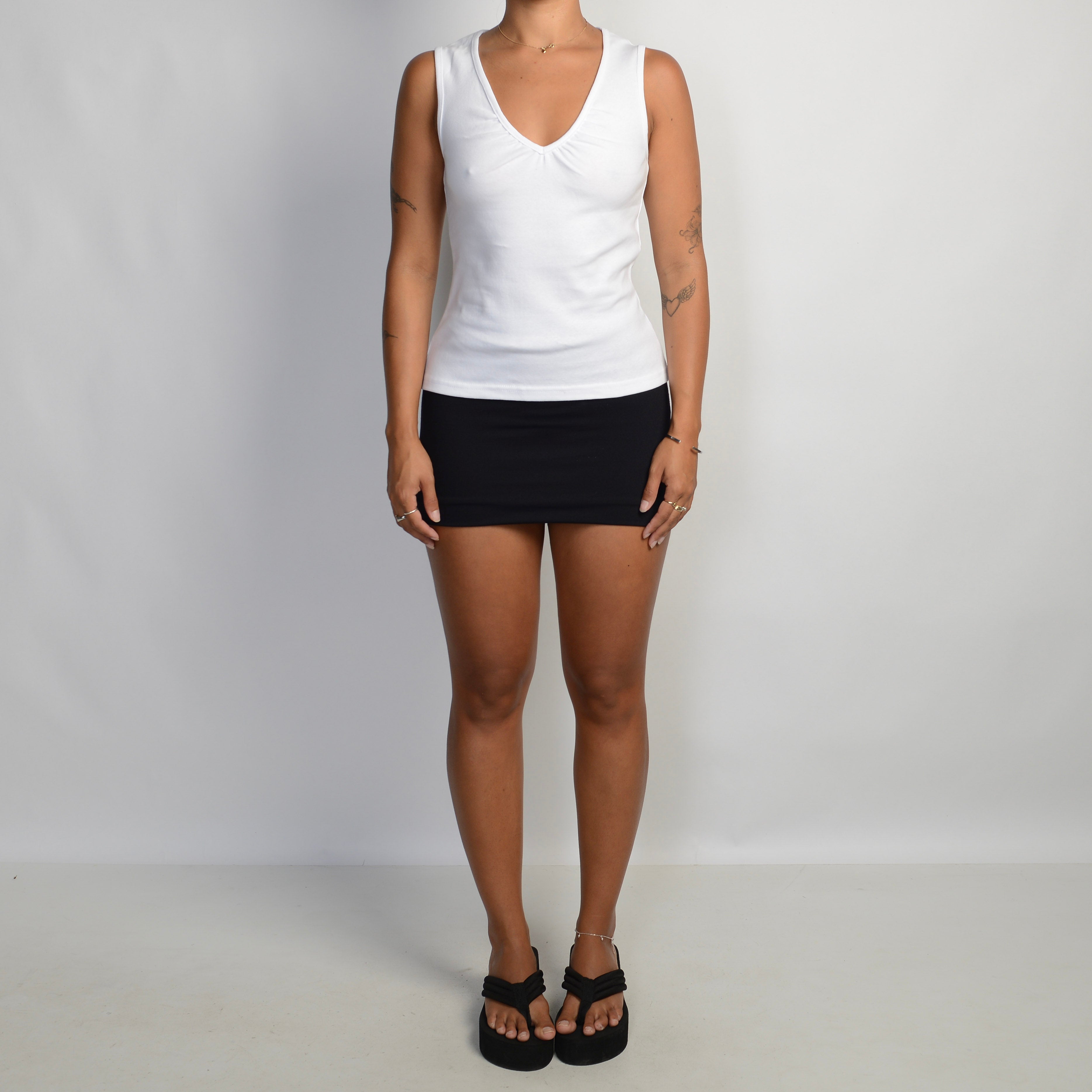 WHITE V NECK TANK TOP