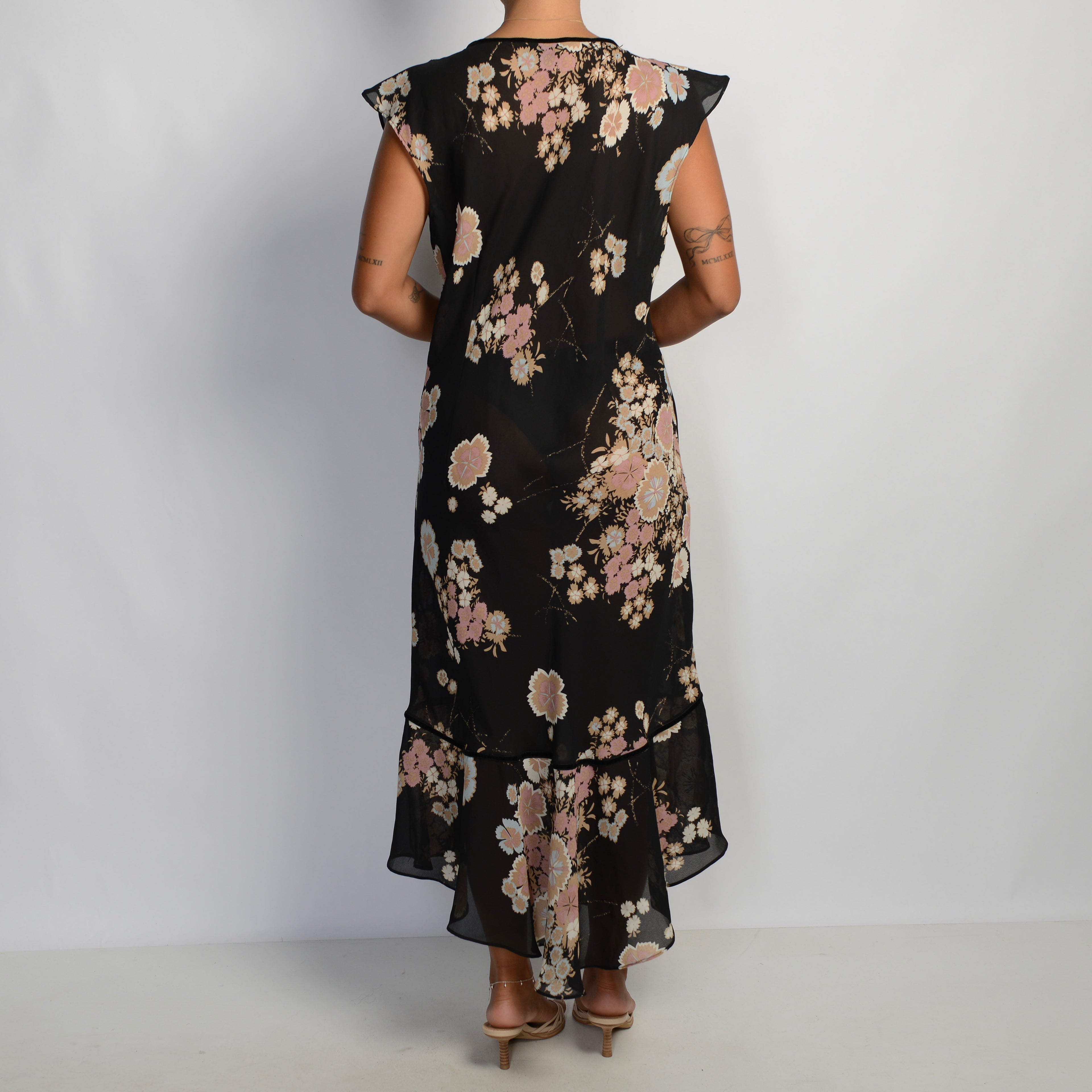 SHEER FLORAL MIDI DRESS