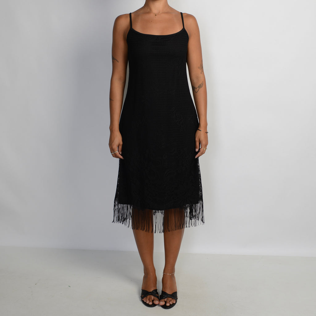 BLACK FRINGE MIDI DRESS