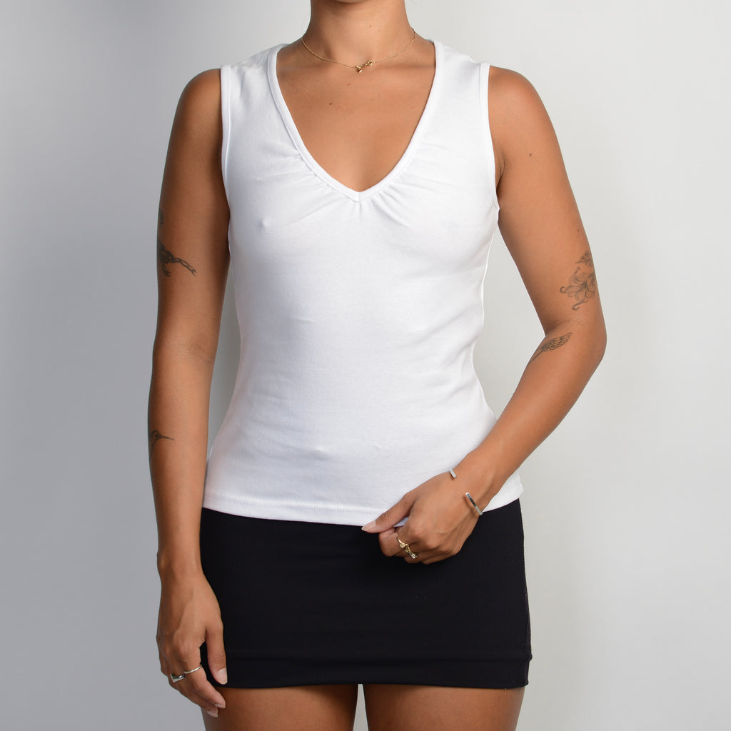 WHITE V NECK TANK TOP