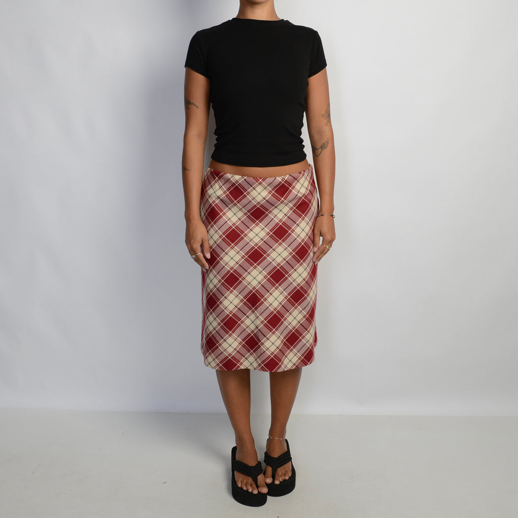 RED PLAID MIDI SKIRT