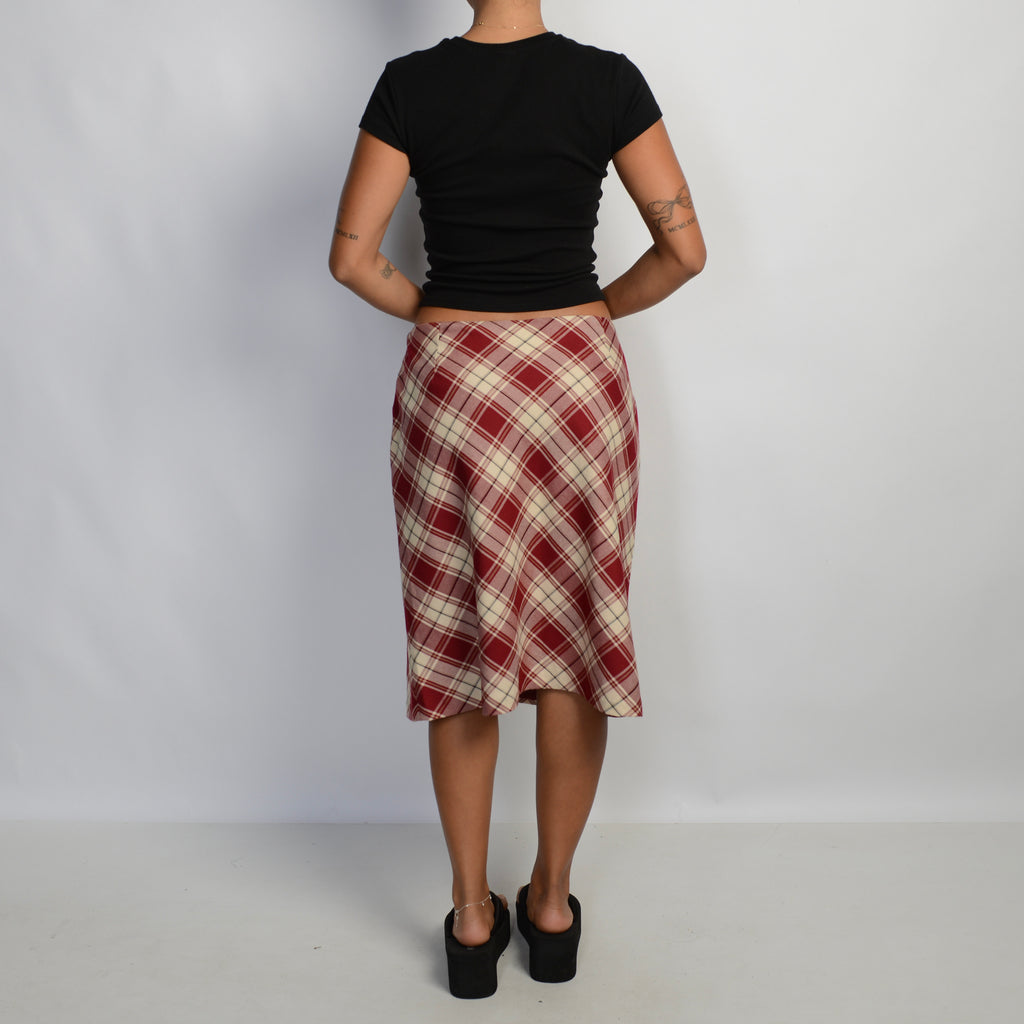 RED PLAID MIDI SKIRT