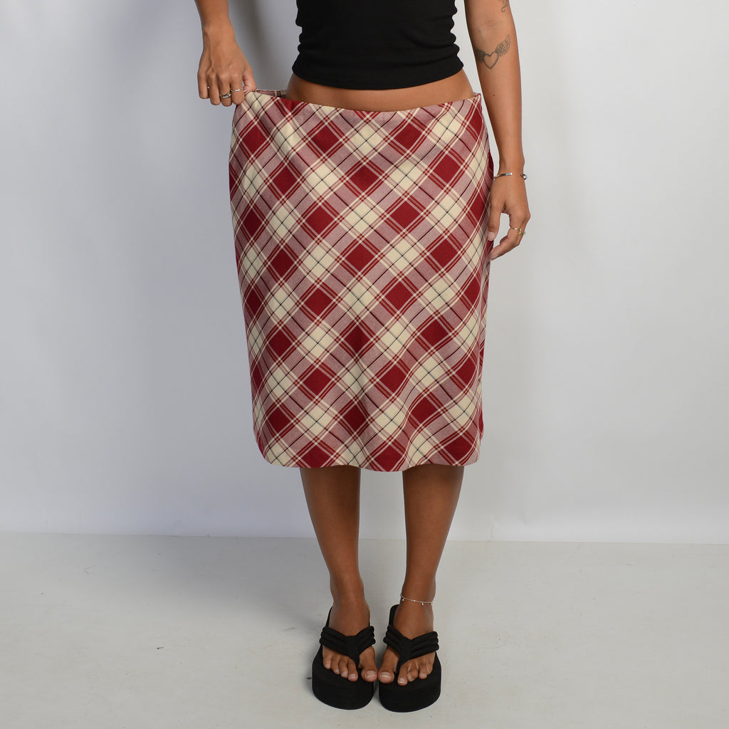 RED PLAID MIDI SKIRT