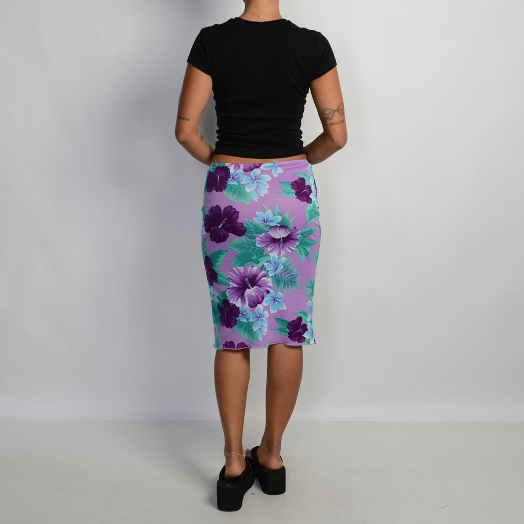 PURPLE FLORAL MIDI SKIRT