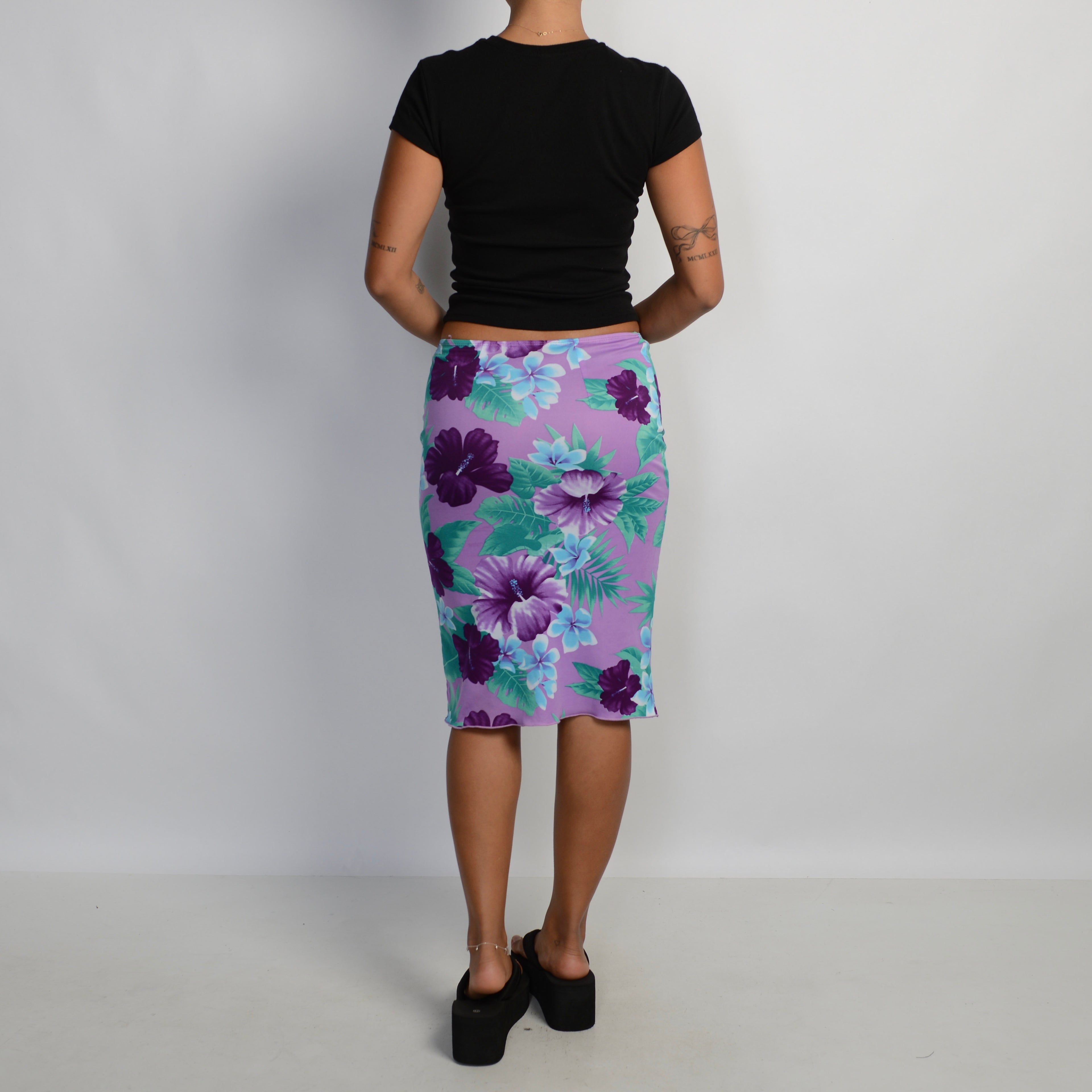 PURPLE FLORAL MIDI SKIRT