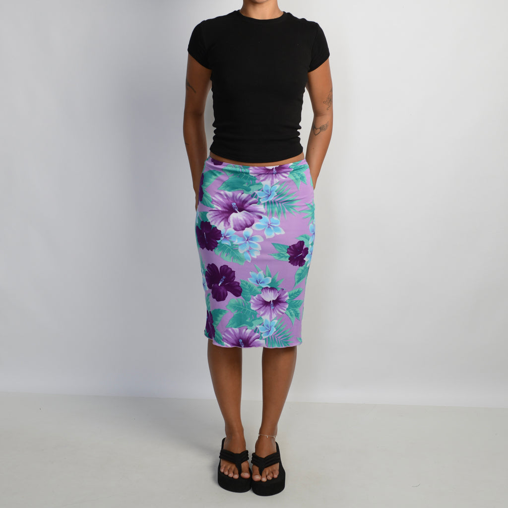 PURPLE FLORAL MIDI SKIRT