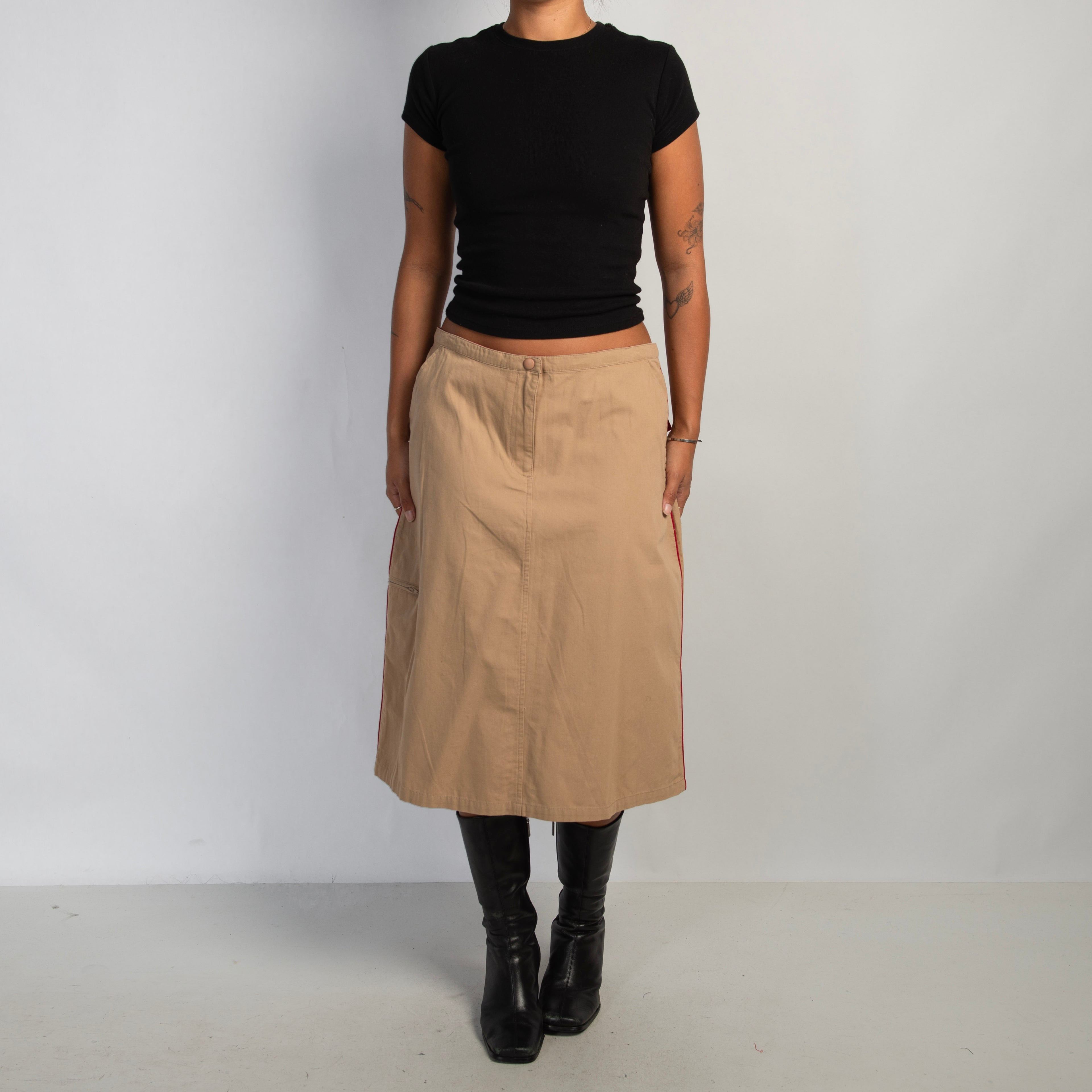 TAN CARGO MIDI SKIRT