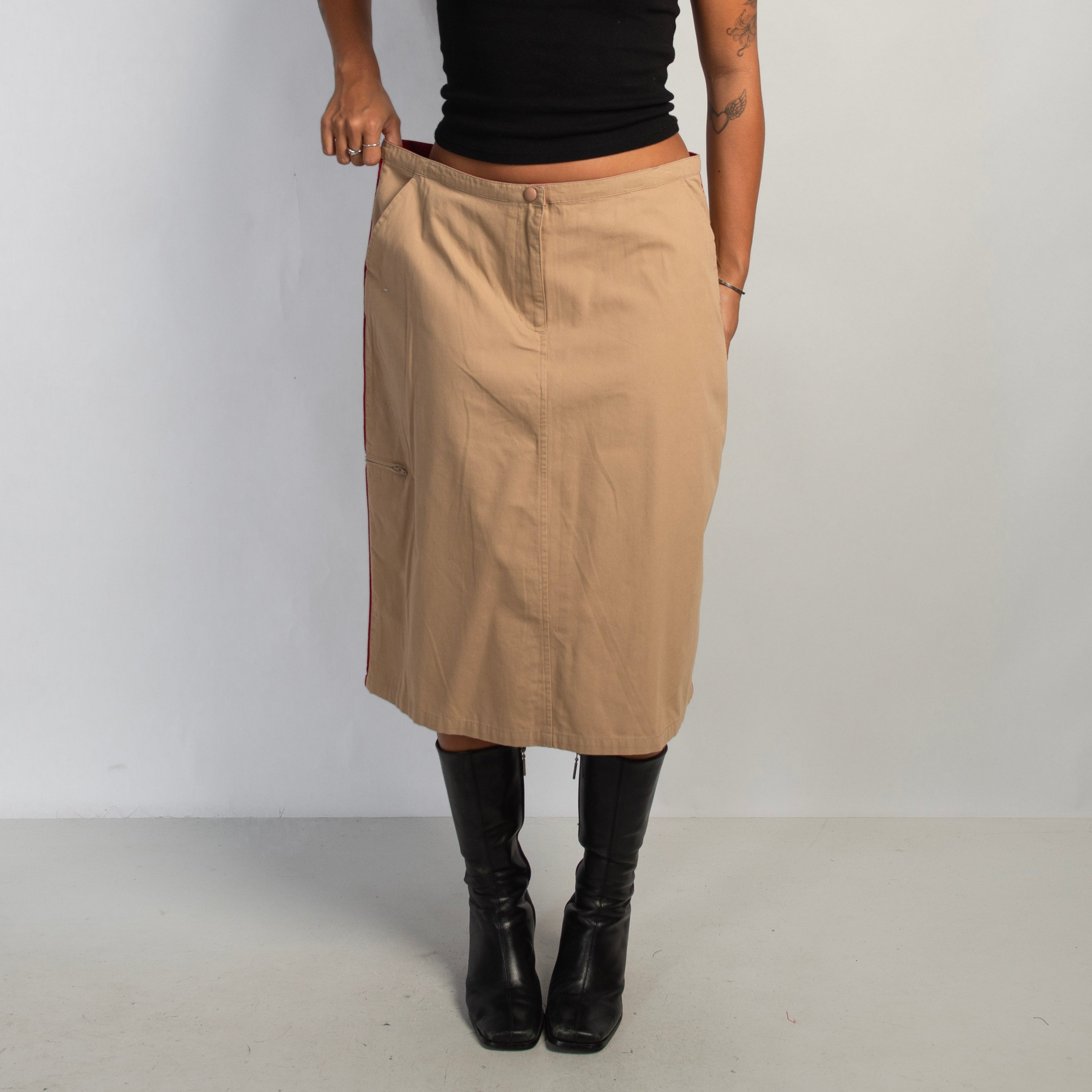 TAN CARGO MIDI SKIRT