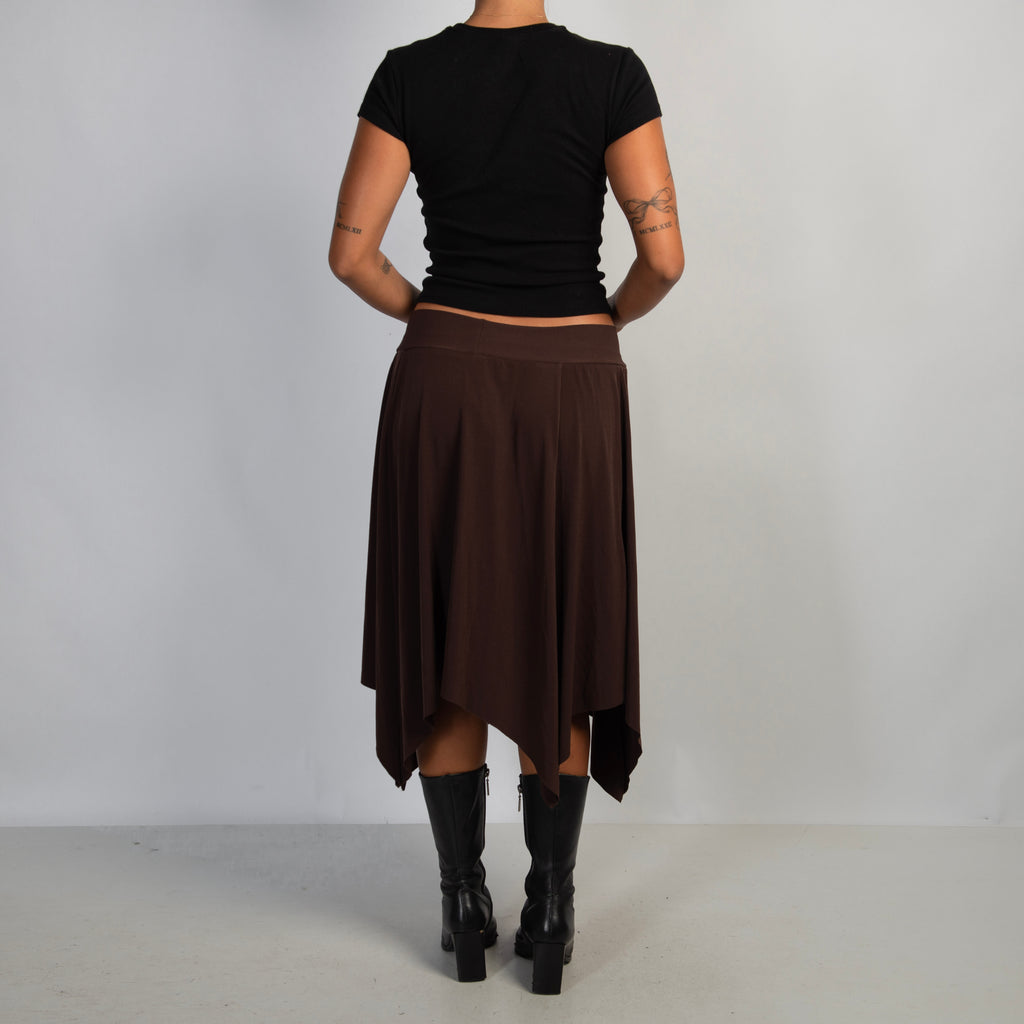 BROWN SLINKY MIDI SKIRT
