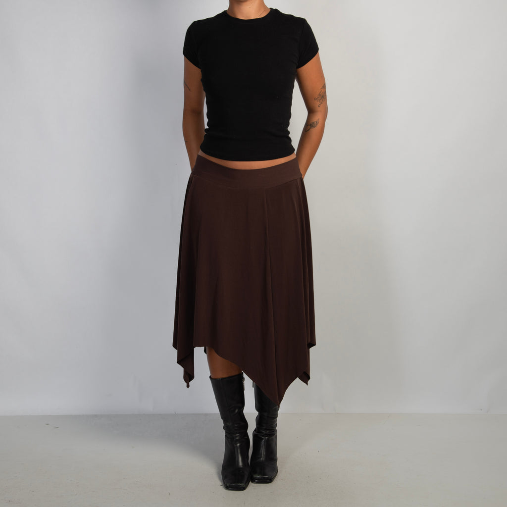 BROWN SLINKY MIDI SKIRT