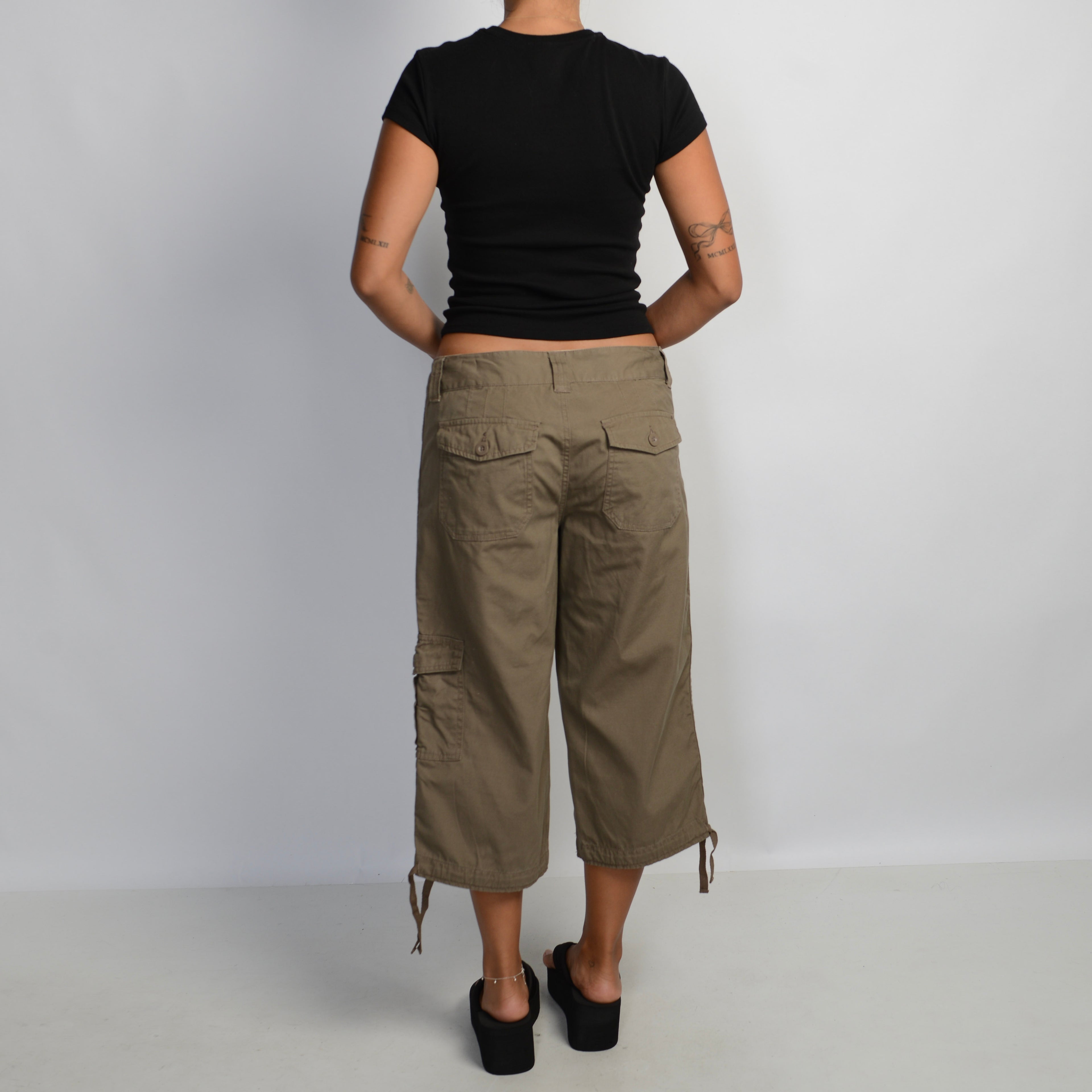 BROWN CROP CARGO TROUSERS