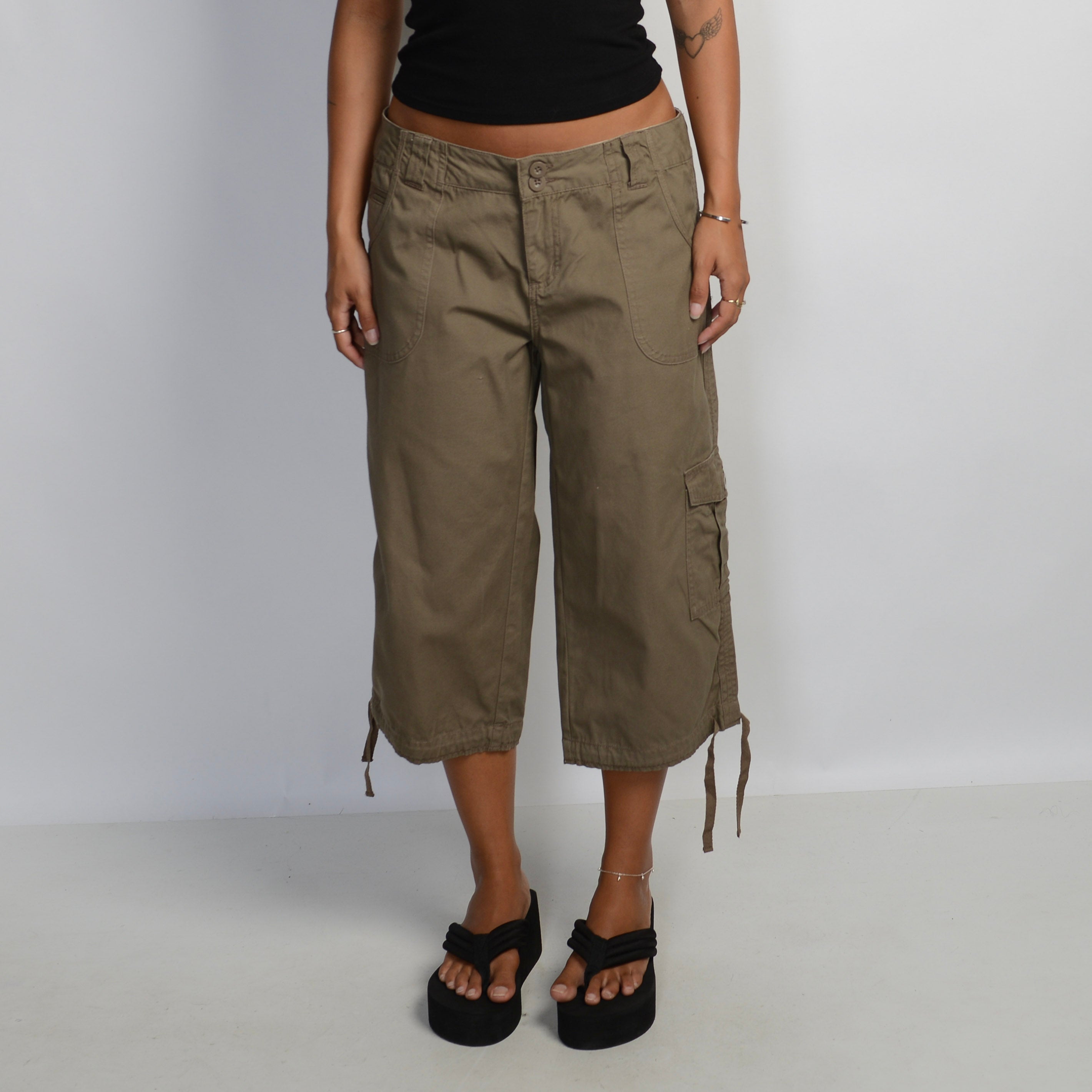 BROWN CROP CARGO TROUSERS