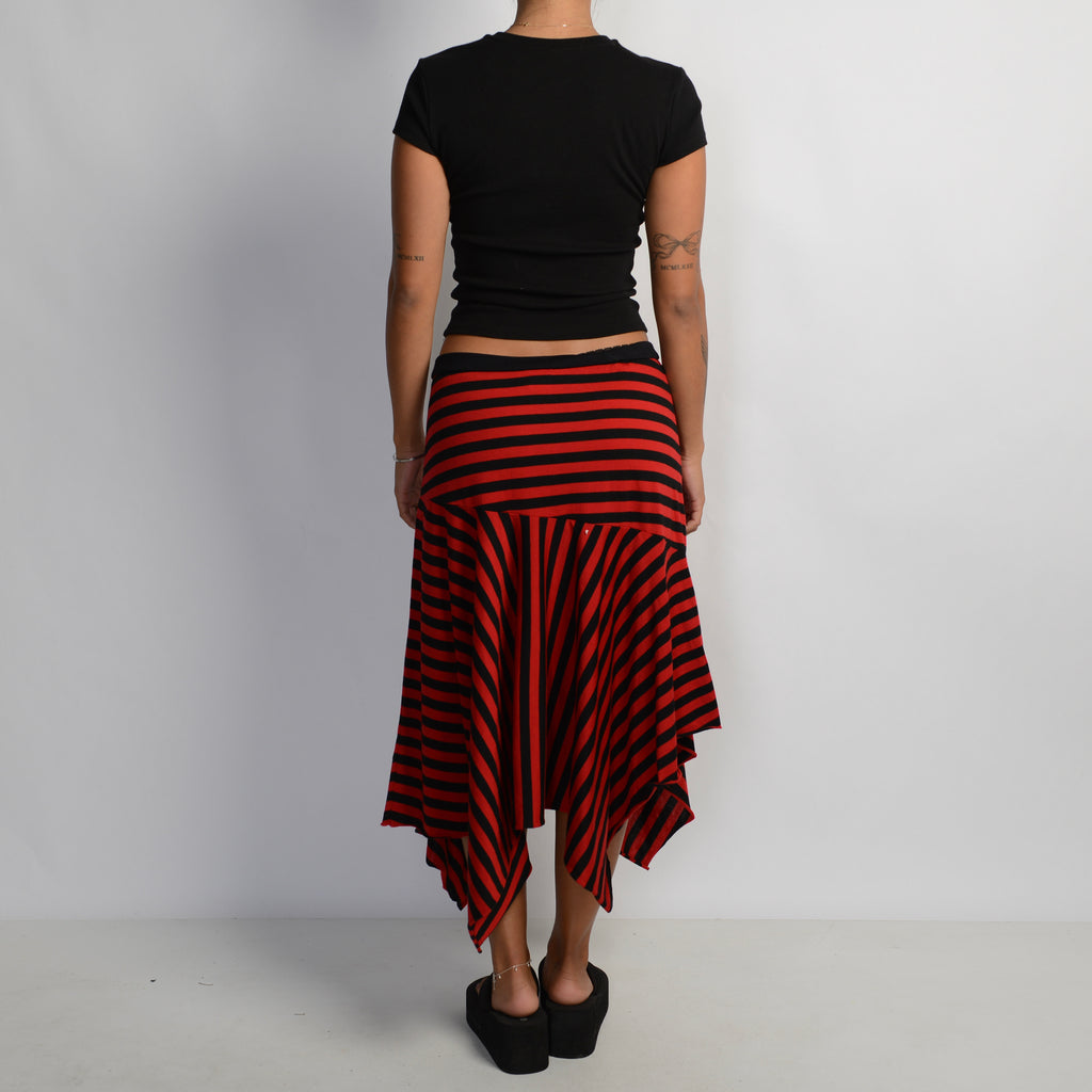 RED ASYMMETRIC STRIPE SKIRT