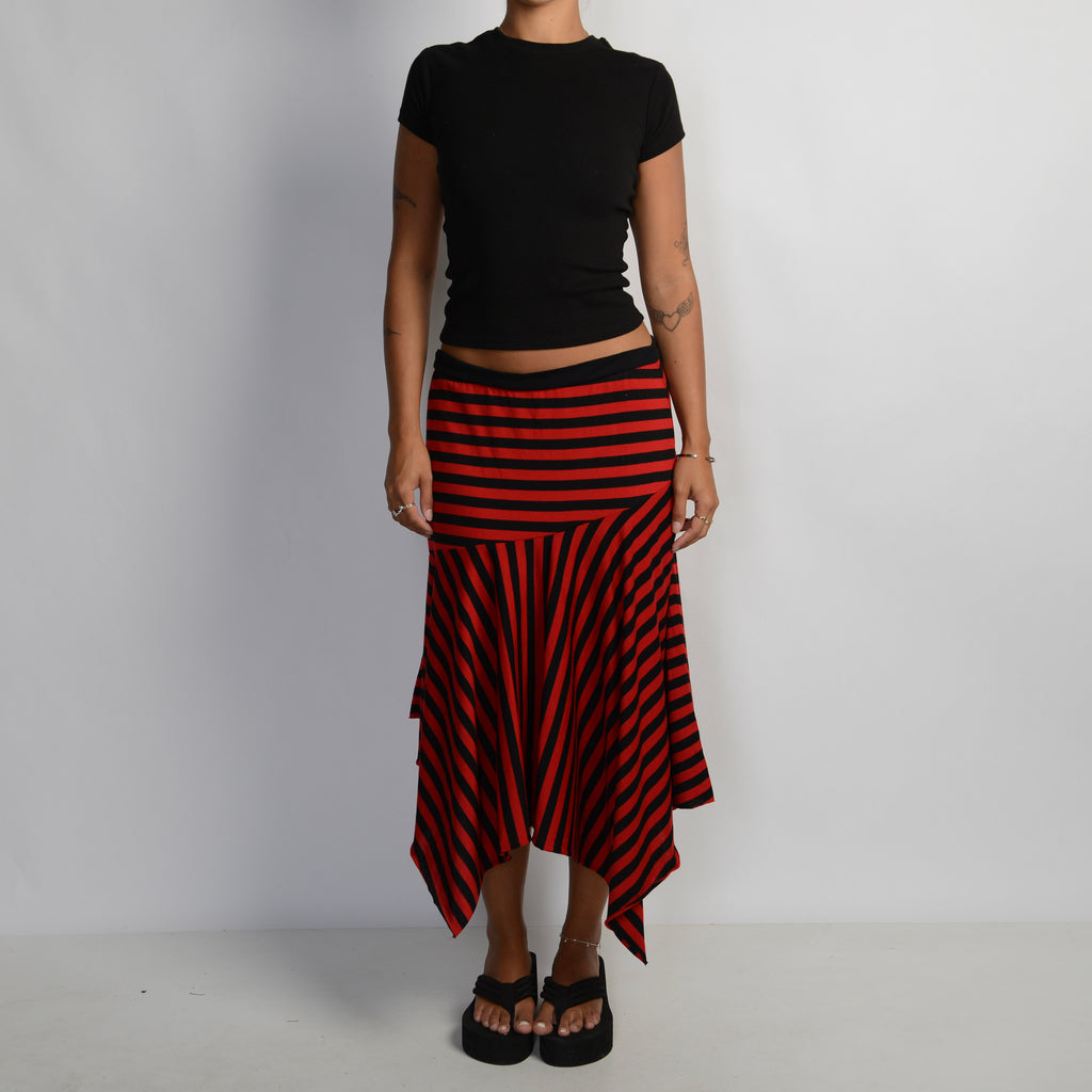 RED ASYMMETRIC STRIPE SKIRT