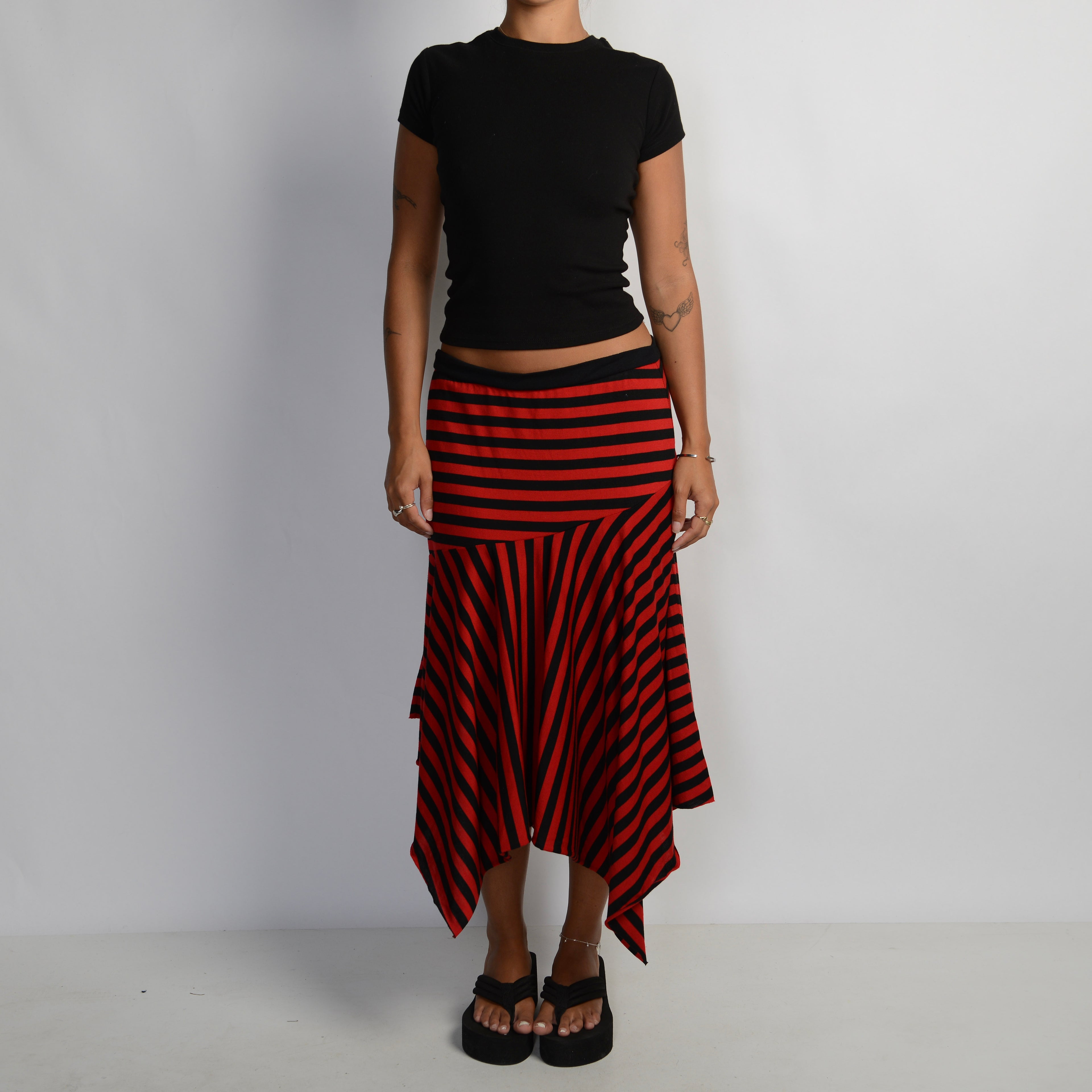 RED ASYMMETRIC STRIPE SKIRT