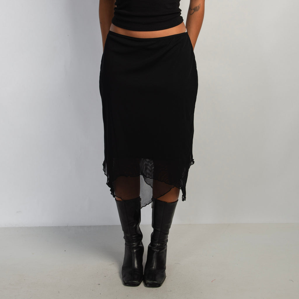 BLACK MESH MIDI SKIRT