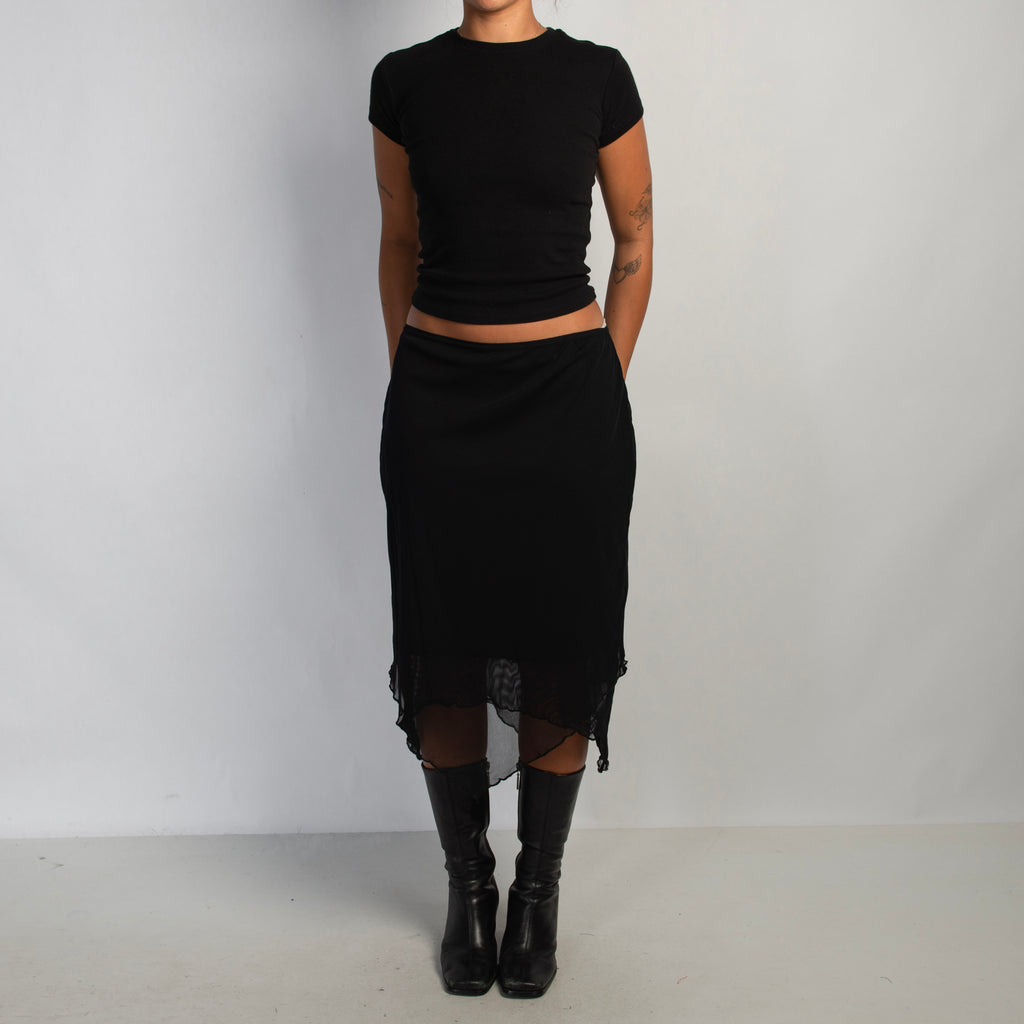 BLACK MESH MIDI SKIRT