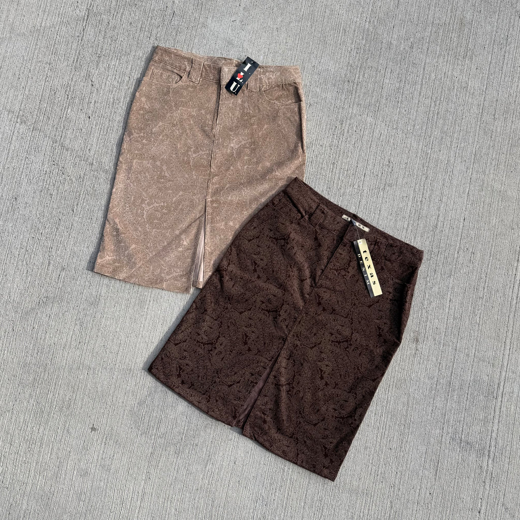 BROWN PAISLEY CORD SKIRT
