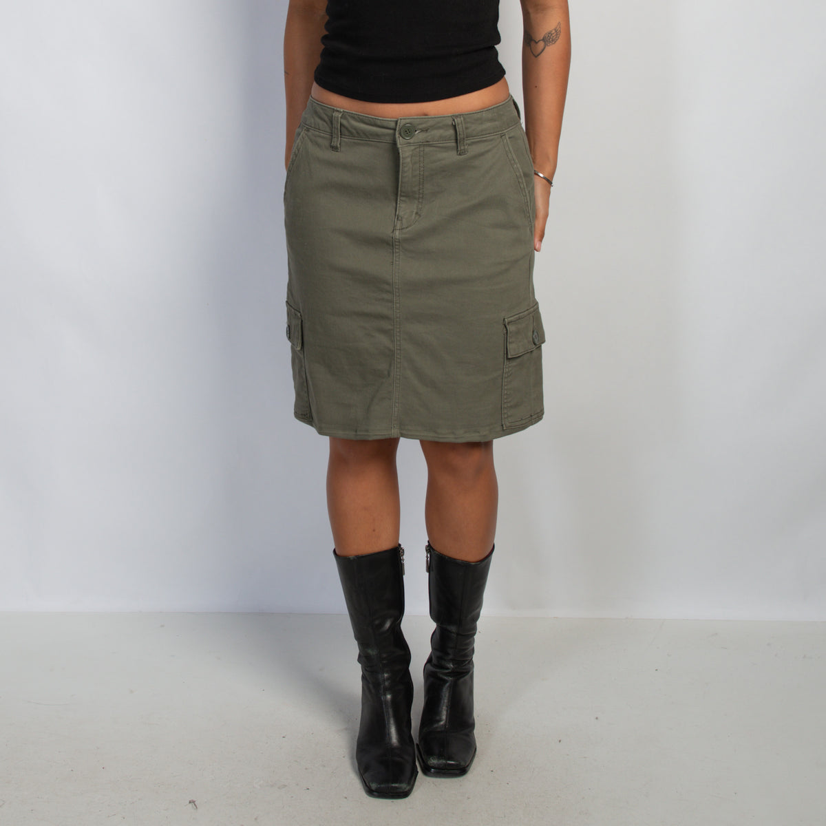 KHAKI CARGO MIDI SKIRT
