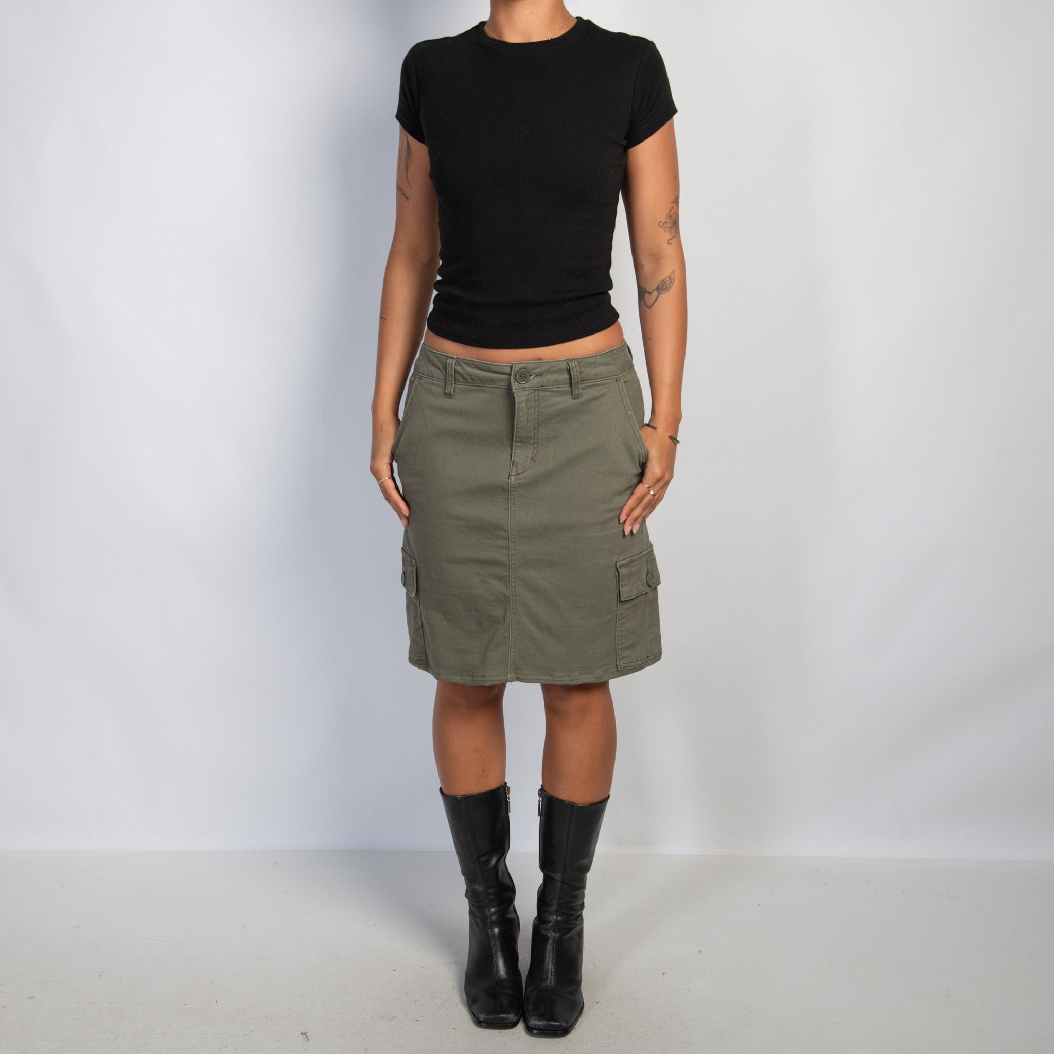 KHAKI CARGO MIDI SKIRT