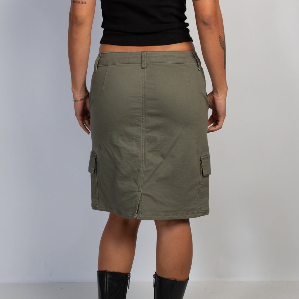 KHAKI CARGO MIDI SKIRT