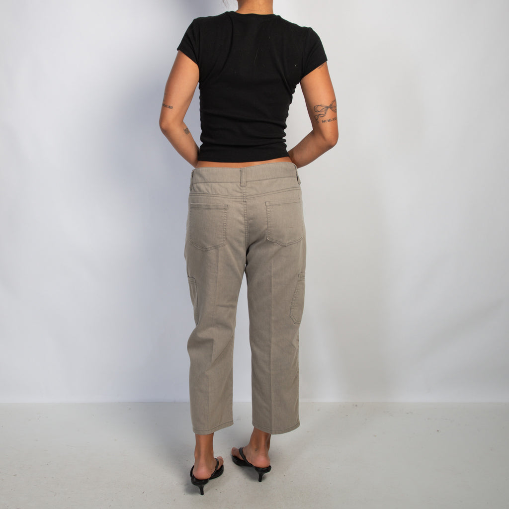 KHAKI CROP CARGO PANTS