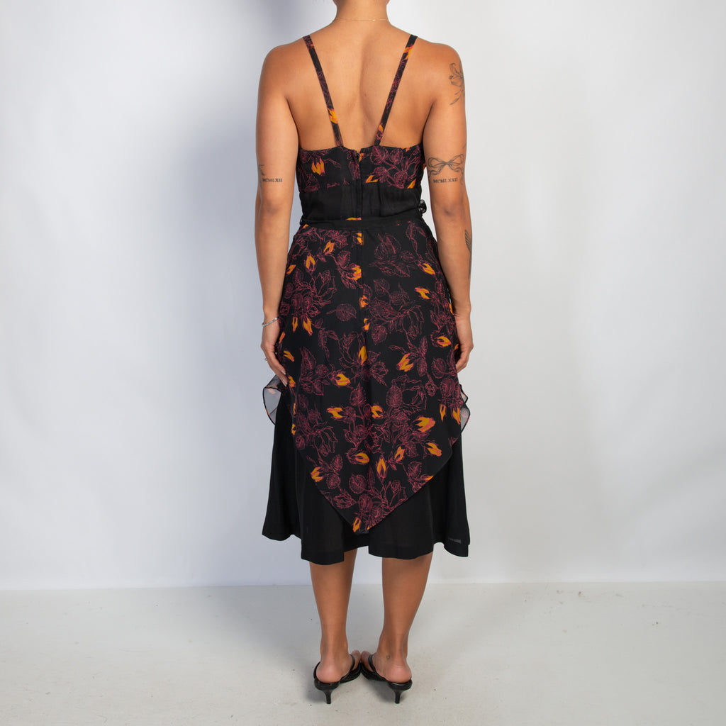 BLACK FLORAL MIDI DRESS