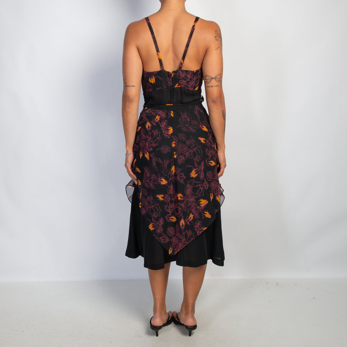 BLACK FLORAL MIDI DRESS