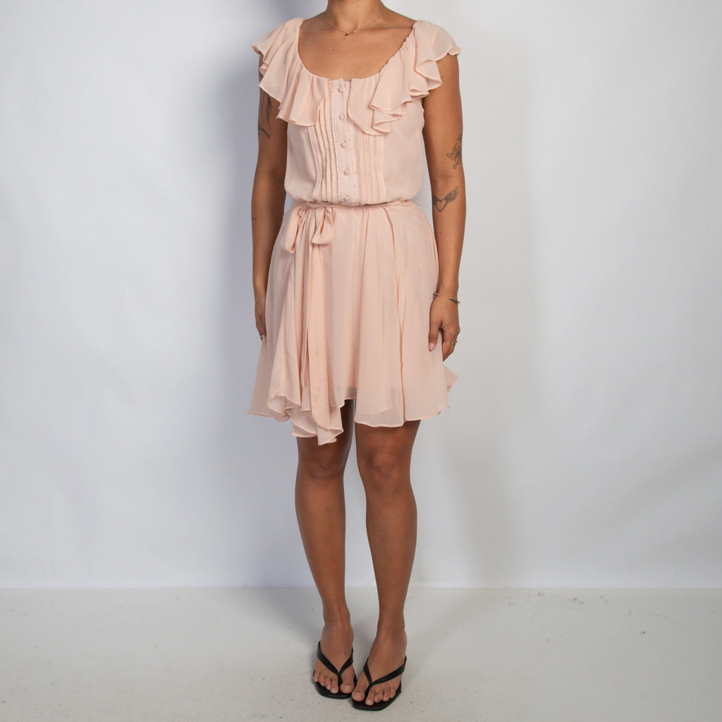 PINK SHEER RUFFLE DRESS