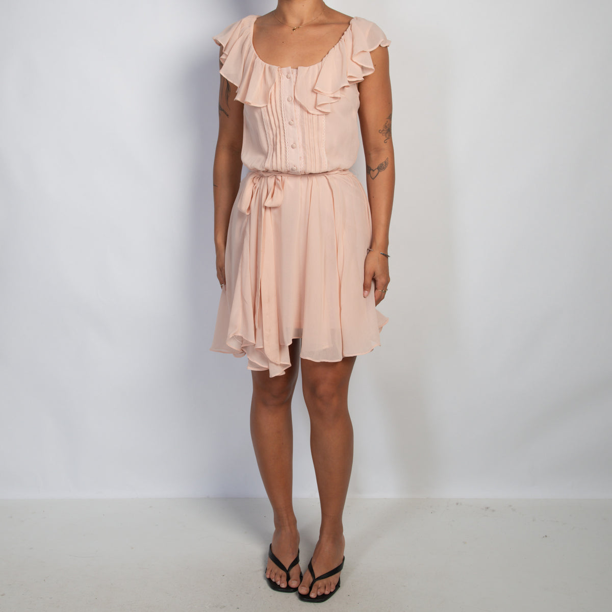 PINK SHEER RUFFLE DRESS