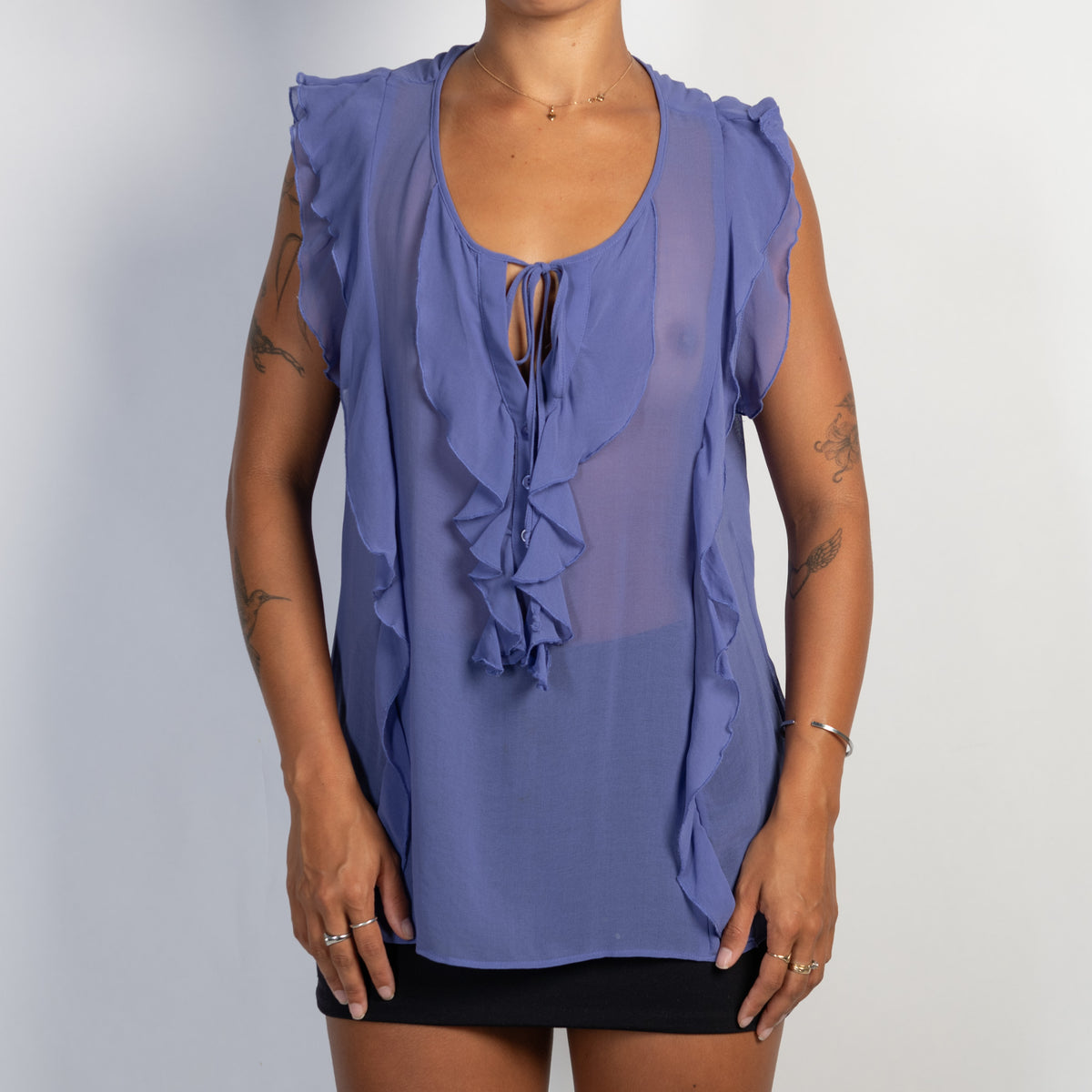 SHEER PURPLE RUFFLE BLOUSE