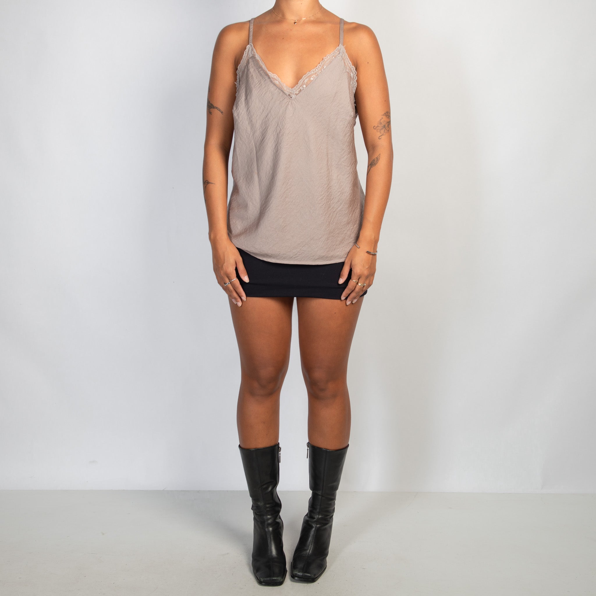 GREY LACE TRIM TOP
