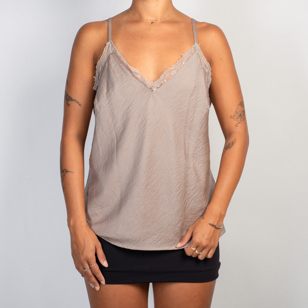 GREY LACE TRIM TOP