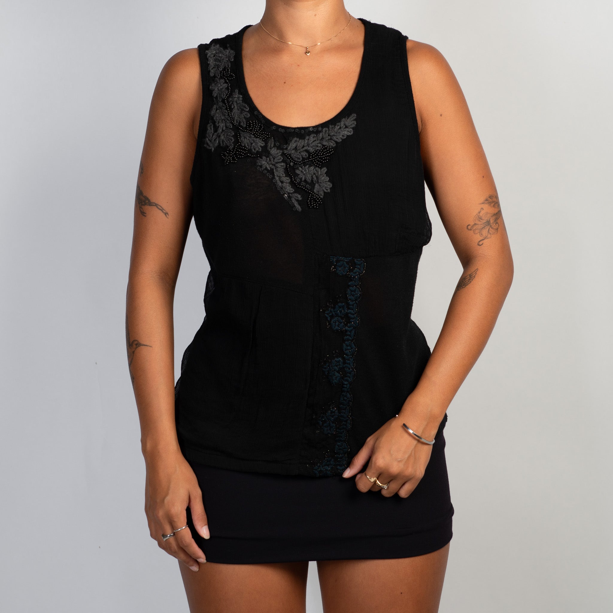 BLACK EMBROIDERED TANK TOP