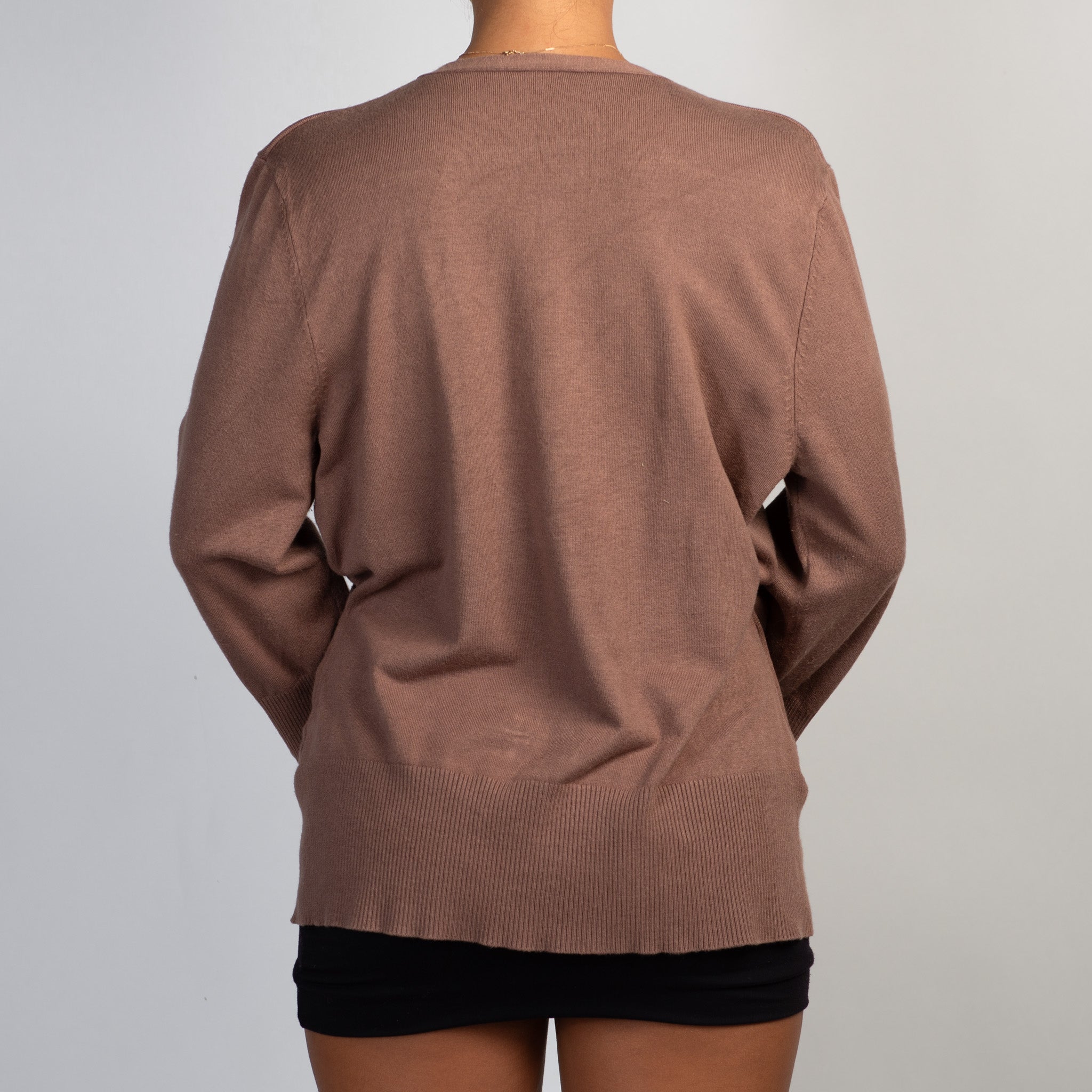 BROWN FAUX WRAP KNIT TOP